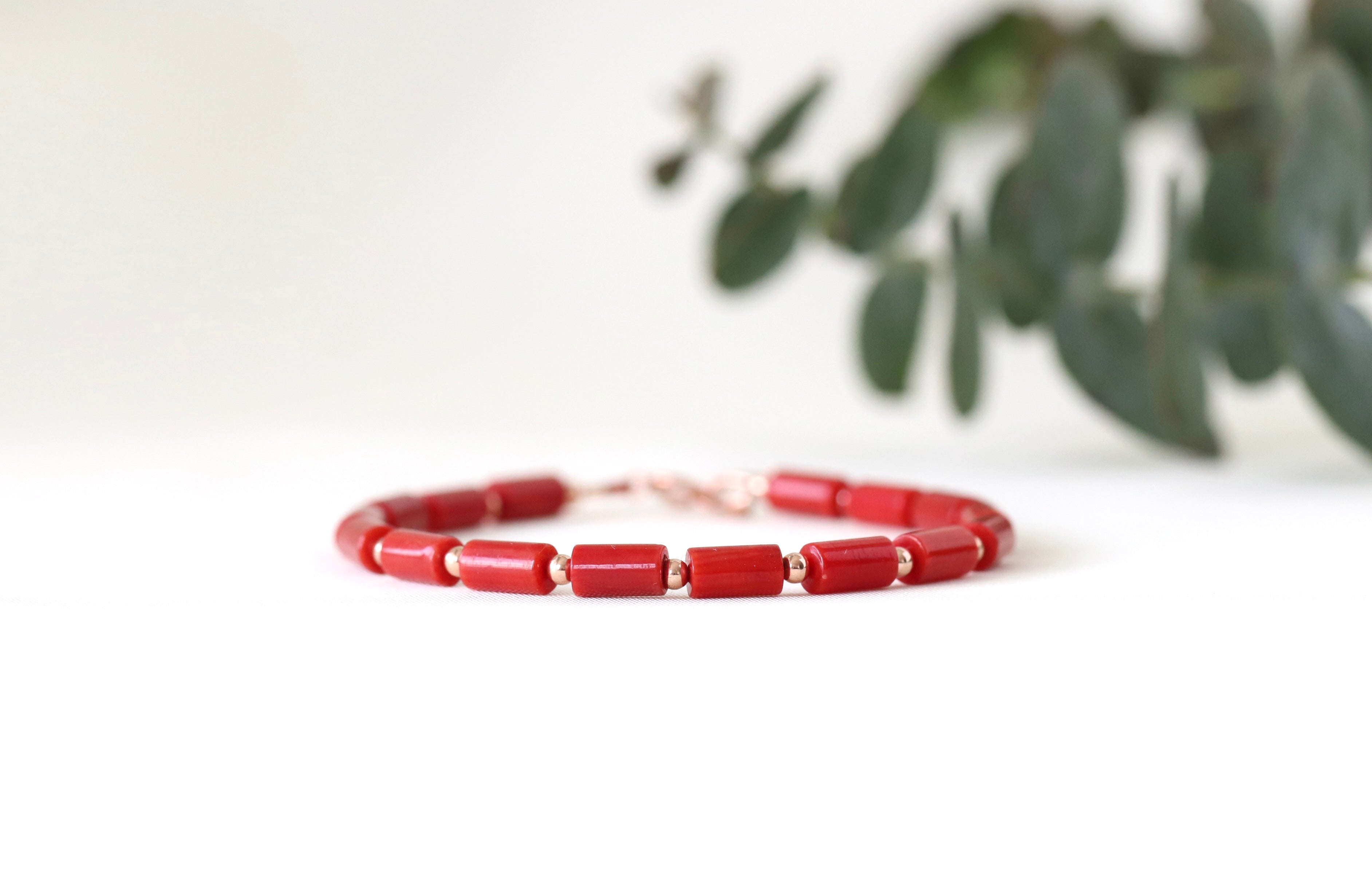 Italian Red Coral bracelet with rose gold beads