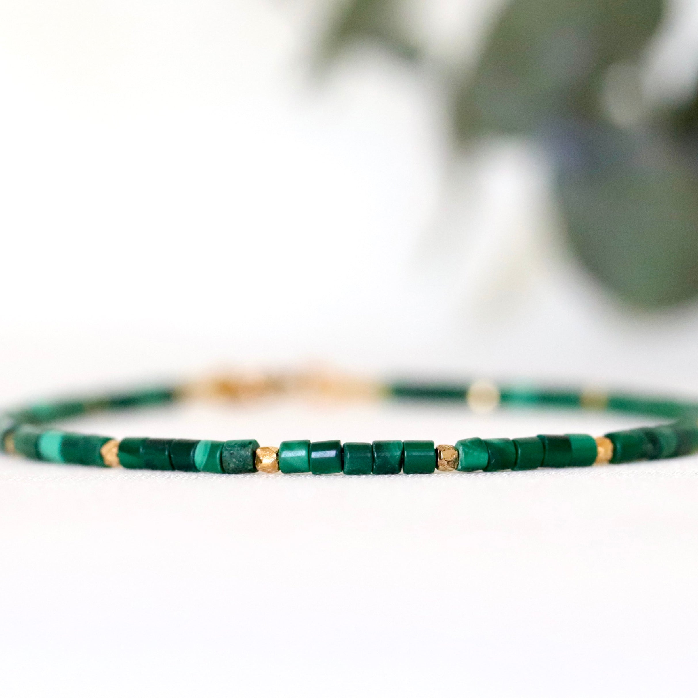 Malachite bracelet with 24k gold vermeil beads