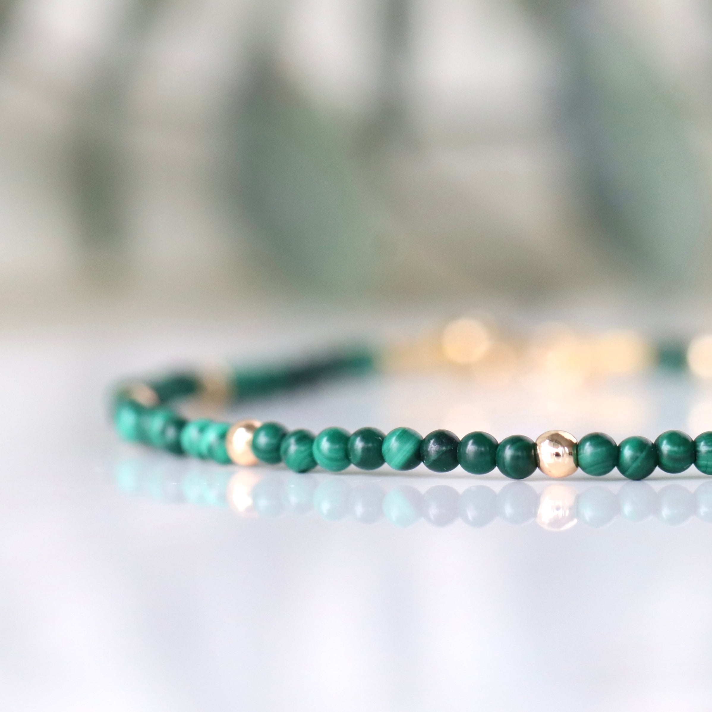 Minimalist malachite bracelet for August birthstones lovers
