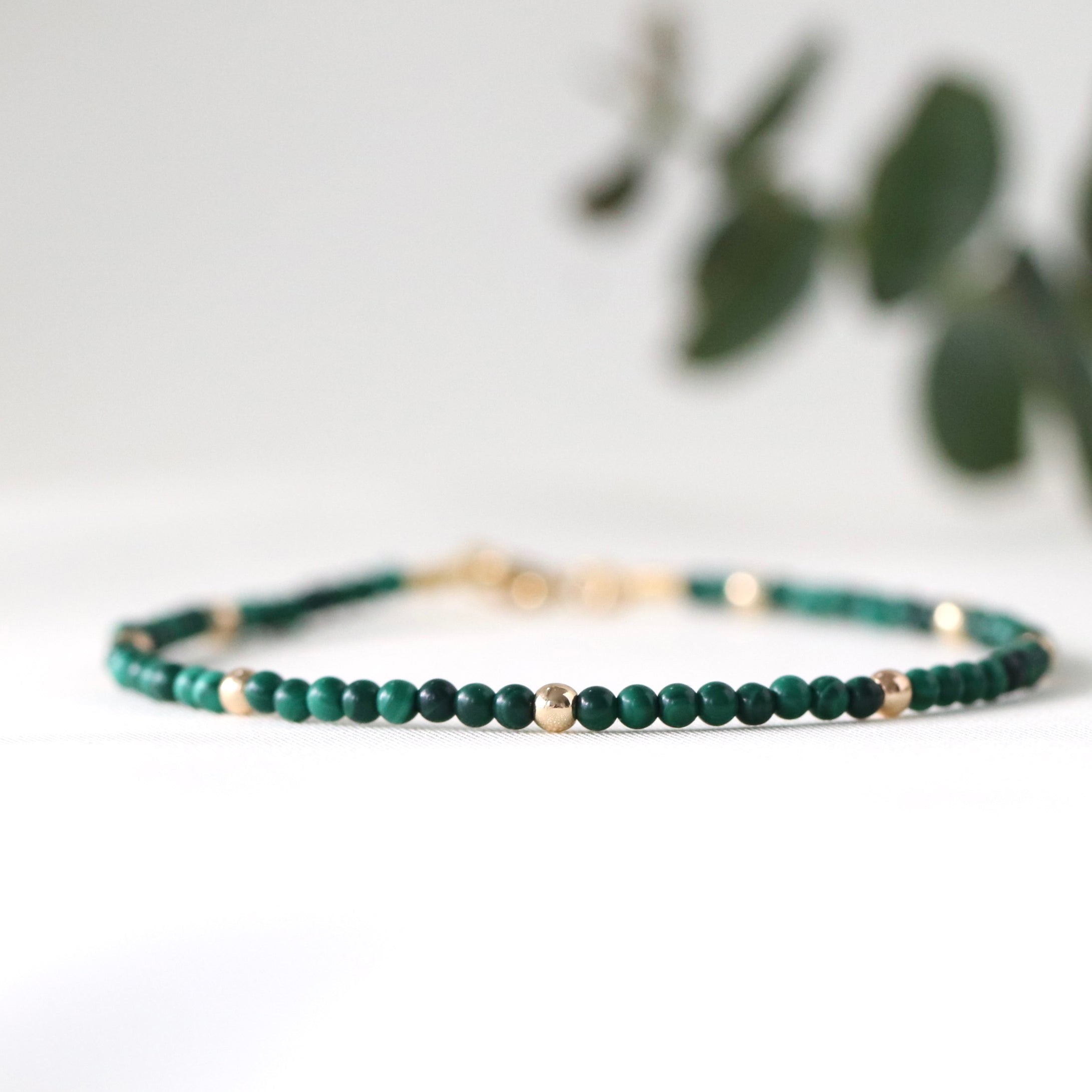 Malachite bracelet with 14k gold filled beads by Oberia Jewelry
