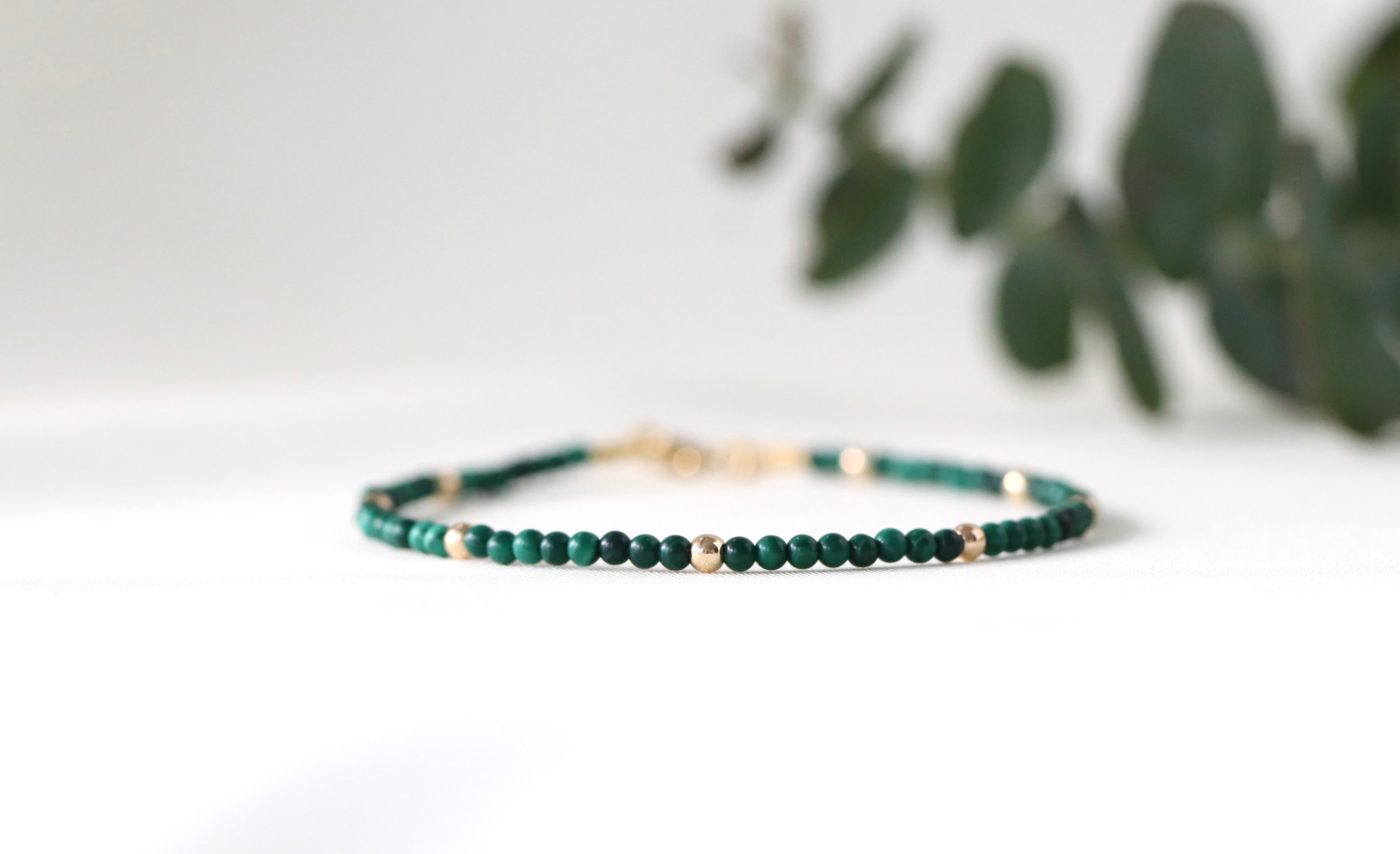 Malachite bracelet with 14k gold filled beads by Oberia Jewelry