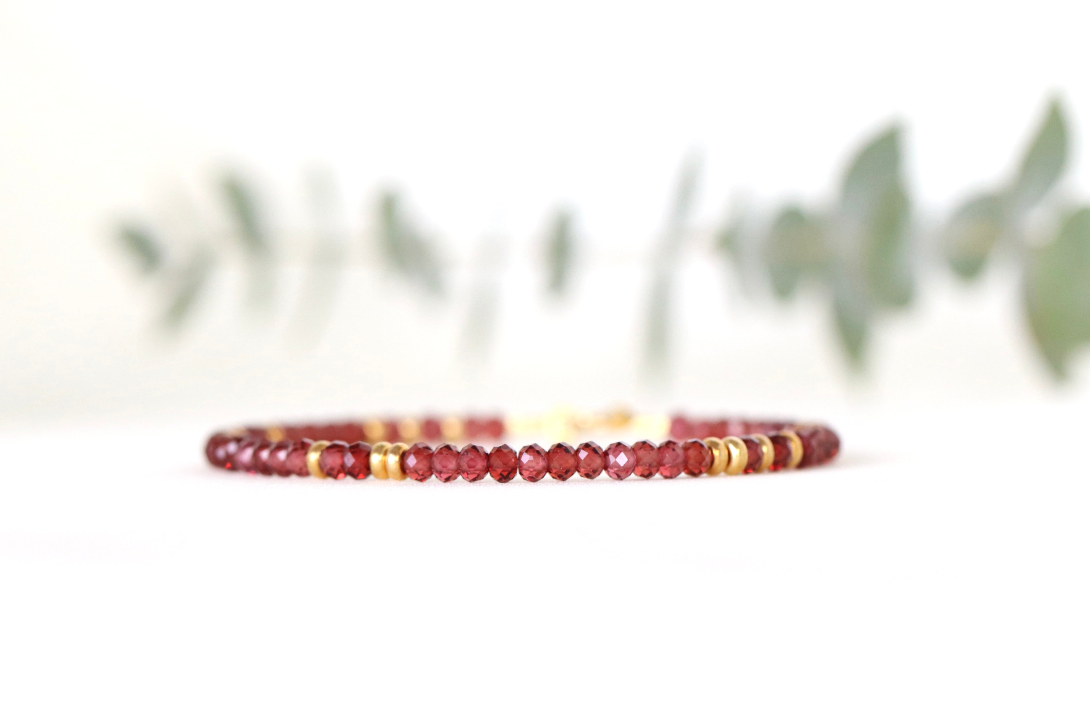 Malaya Garnet 3mm bracelet with gold or silver