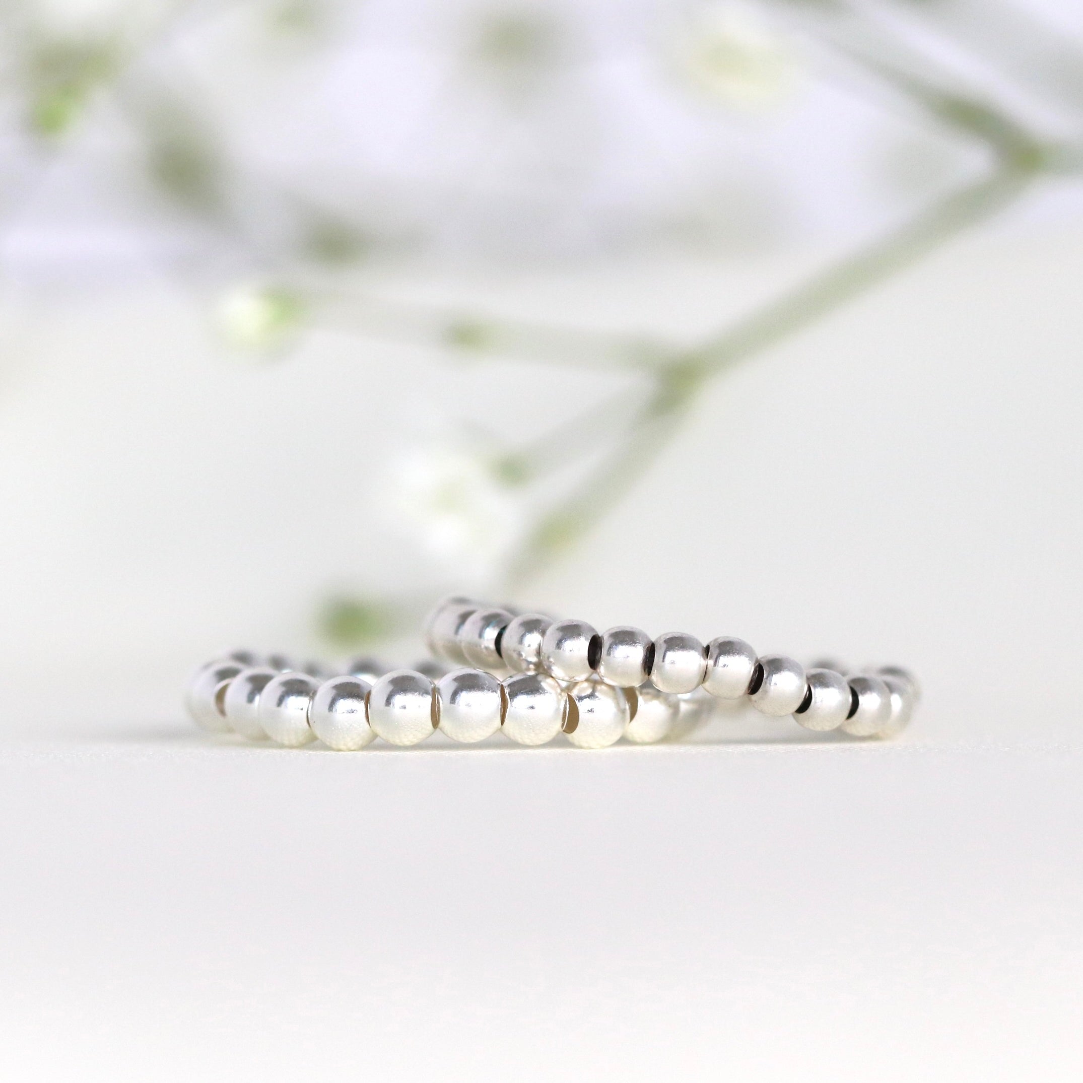 Minimalist 14k gold filled and silver beaded stretch ring, delicate handmade jewelry