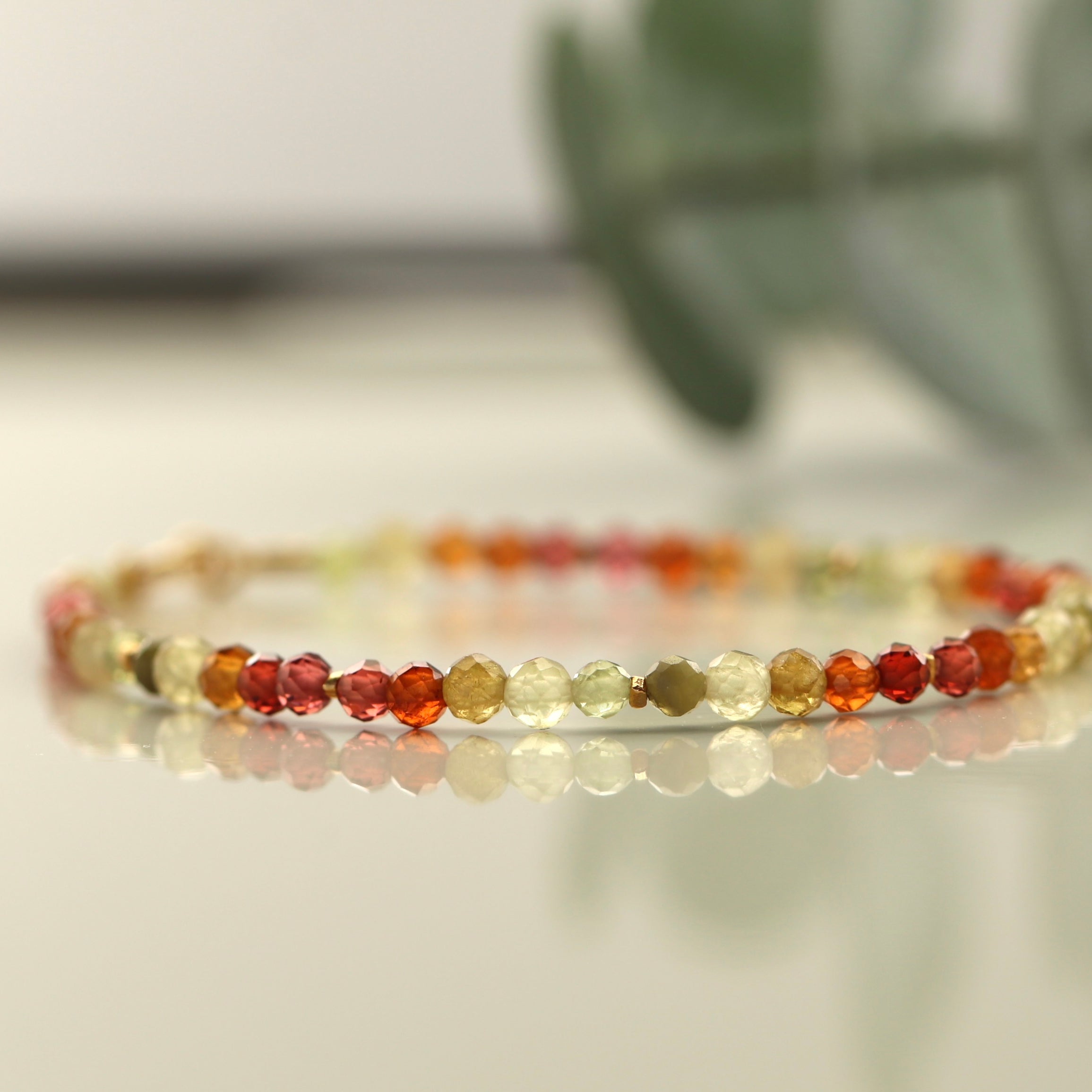 Minimalist Apatite bracelet with Garnet & Tourmaline