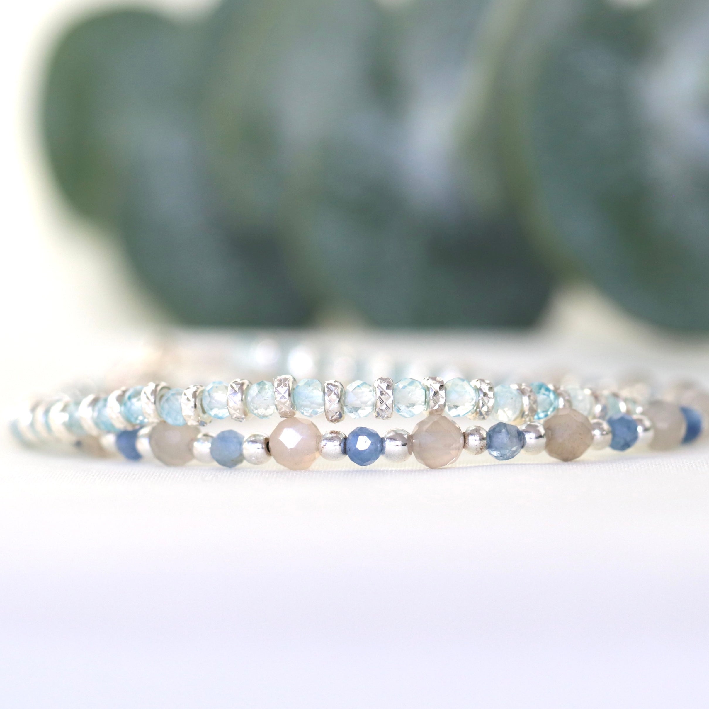 Blue Topaz bracelet with 925 sterling silver sparkling beads, dainty handmade jewelry