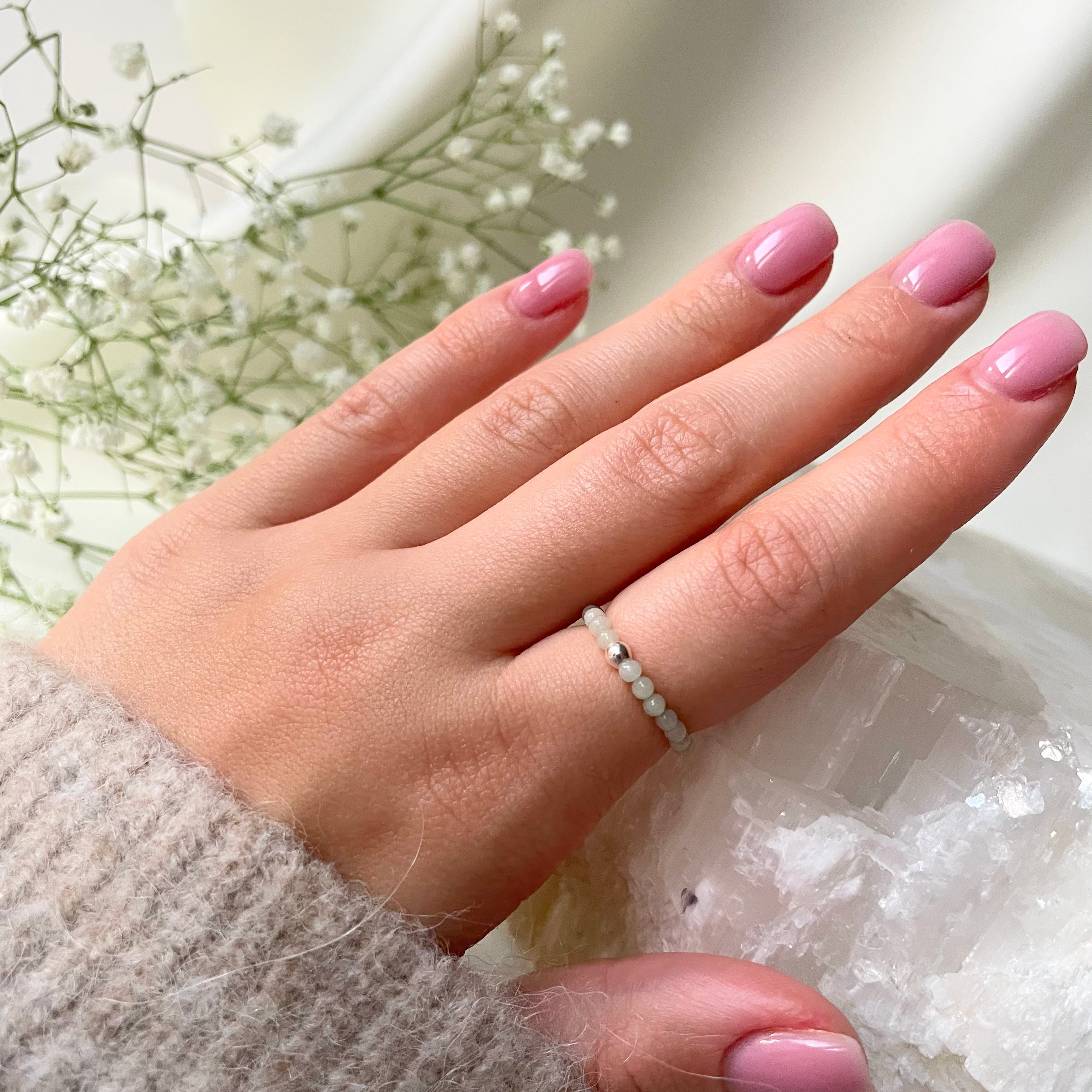 Minimalist Burma Jade stretch ring, elegant design