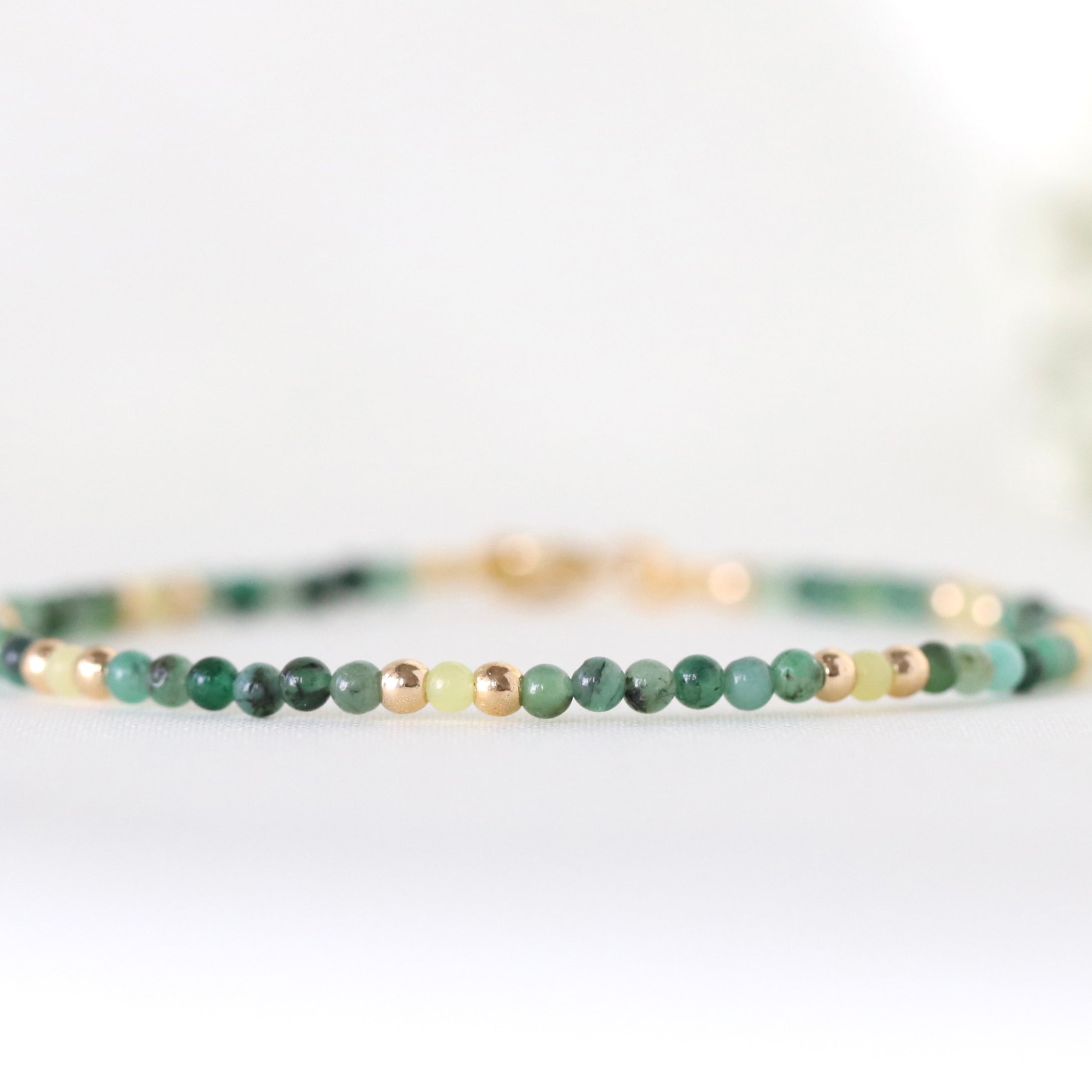 Minimalist Emerald bracelet with gold filled accents