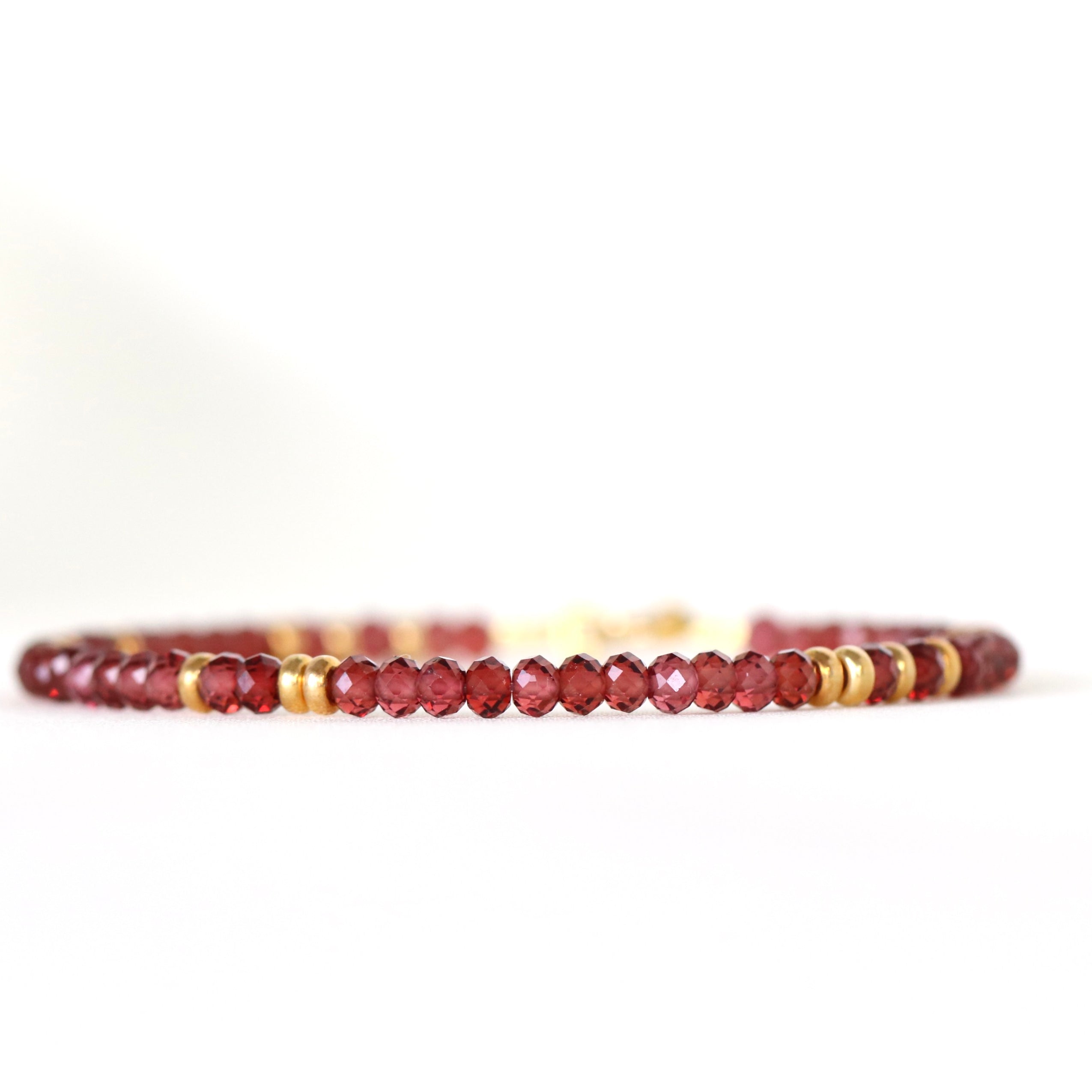 Minimalist 3mm Malaya Garnet bracelet, gold vermeil