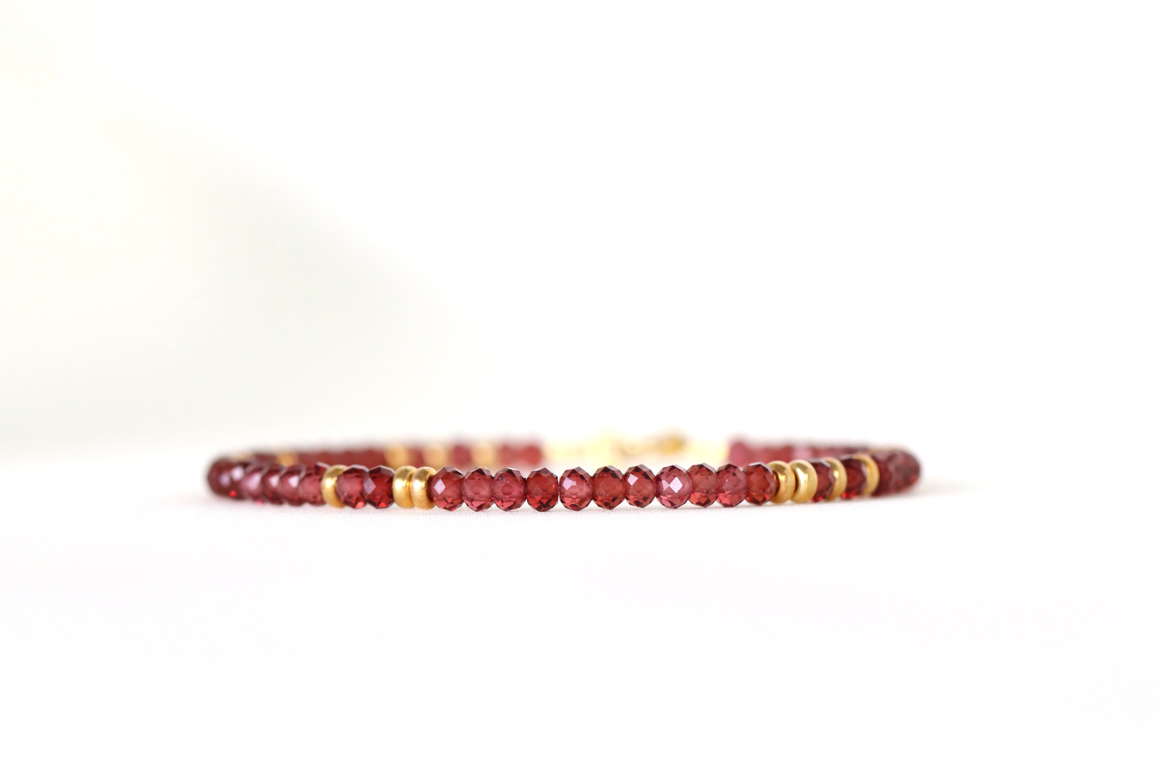 Minimalist 3mm Malaya Garnet bracelet, gold vermeil