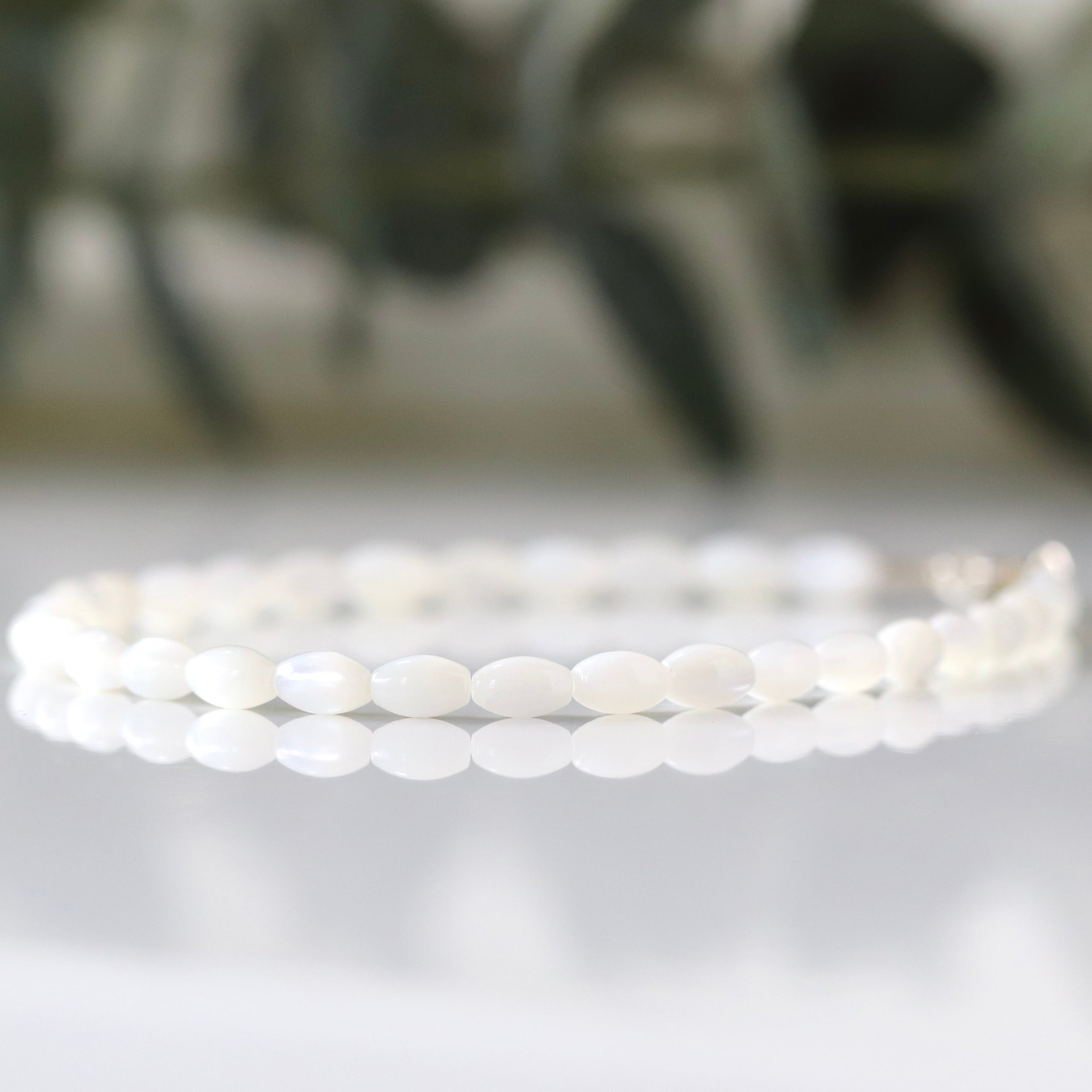 Minimalist Mother of Pearl bracelet, handcrafted for a delicate and timeless look