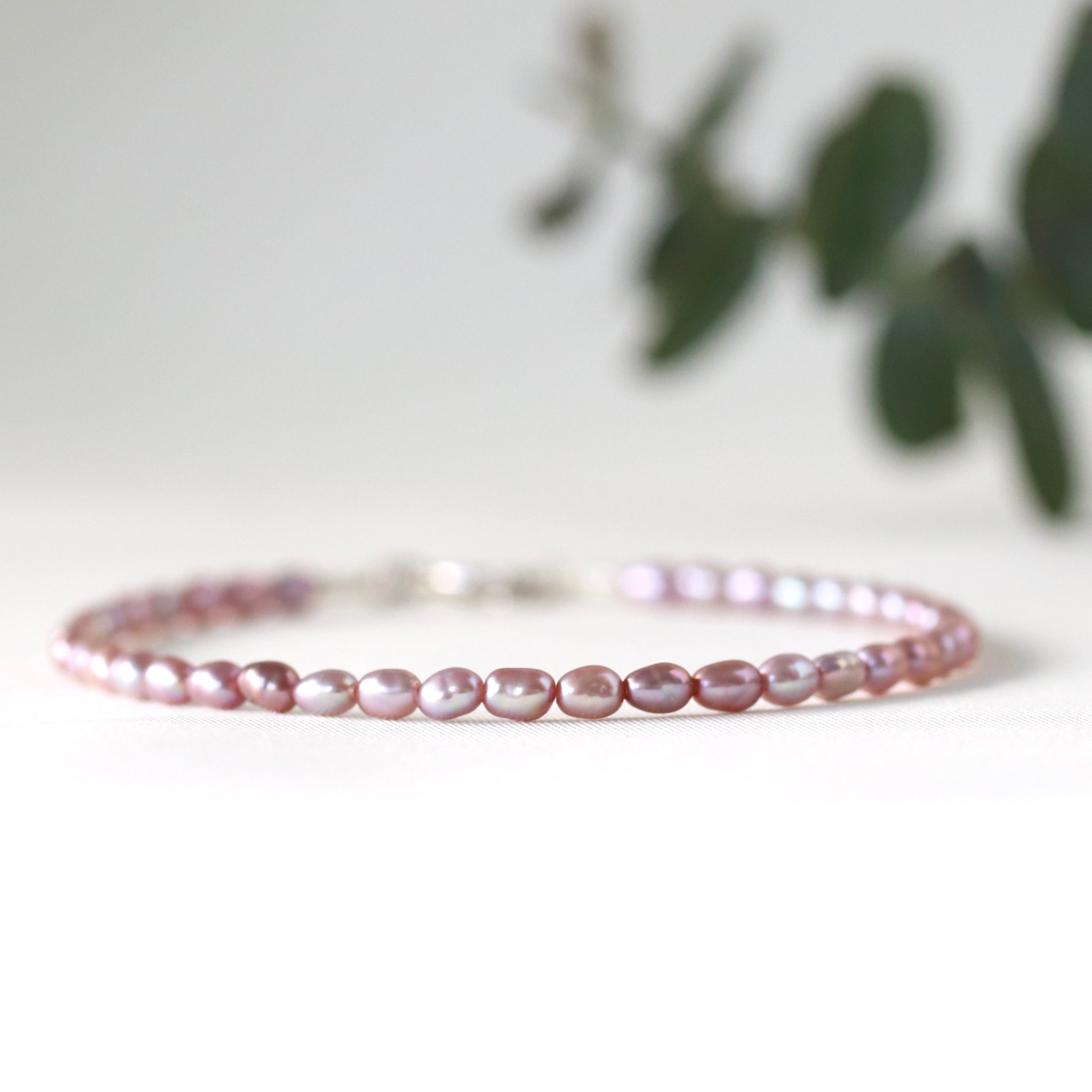 Minimalist 2-3mm Rice Pink Pearl bracelet, dainty handcrafted jewelry with sterling silver