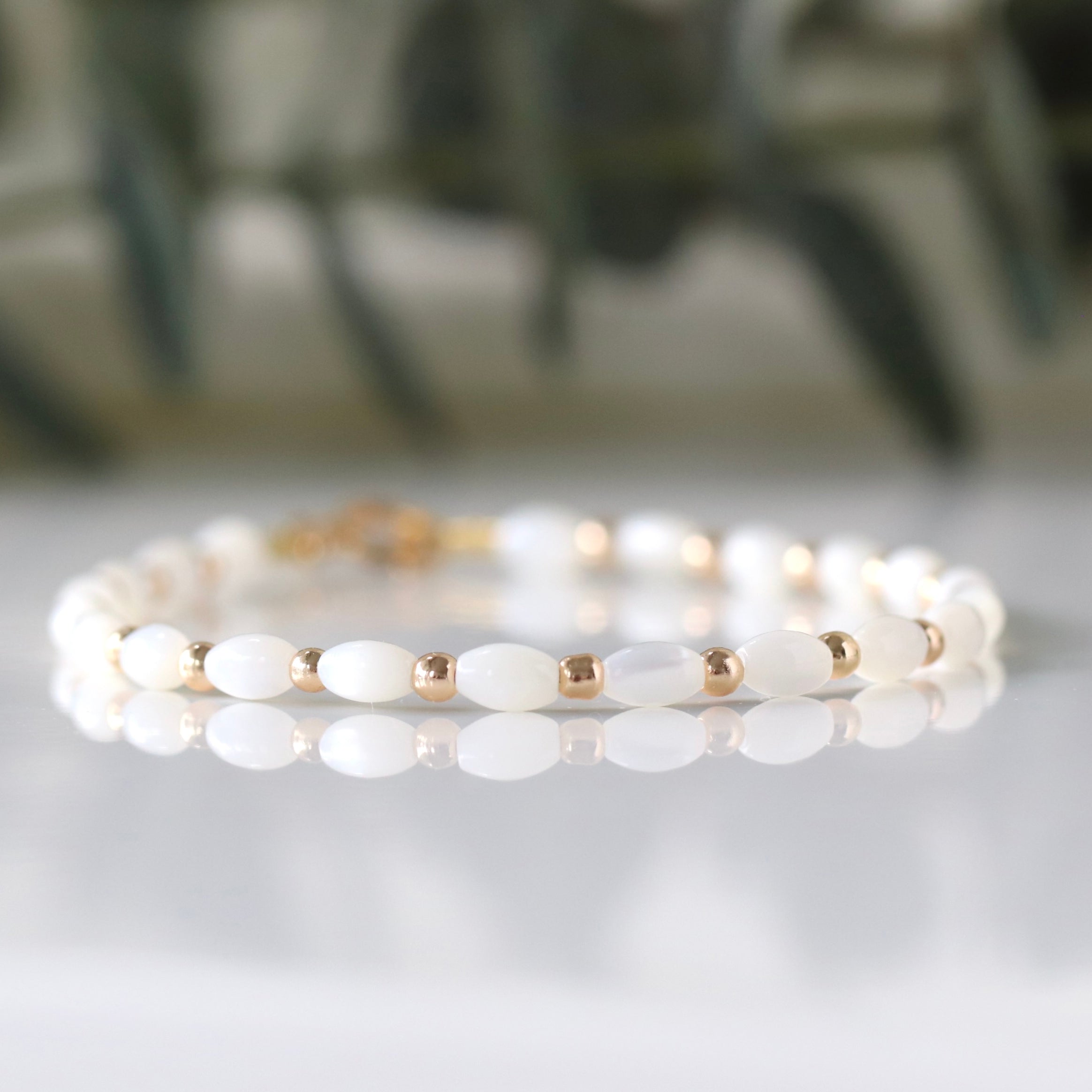 Oberia Jewelry Mother of Pearl bracelet with gold touches