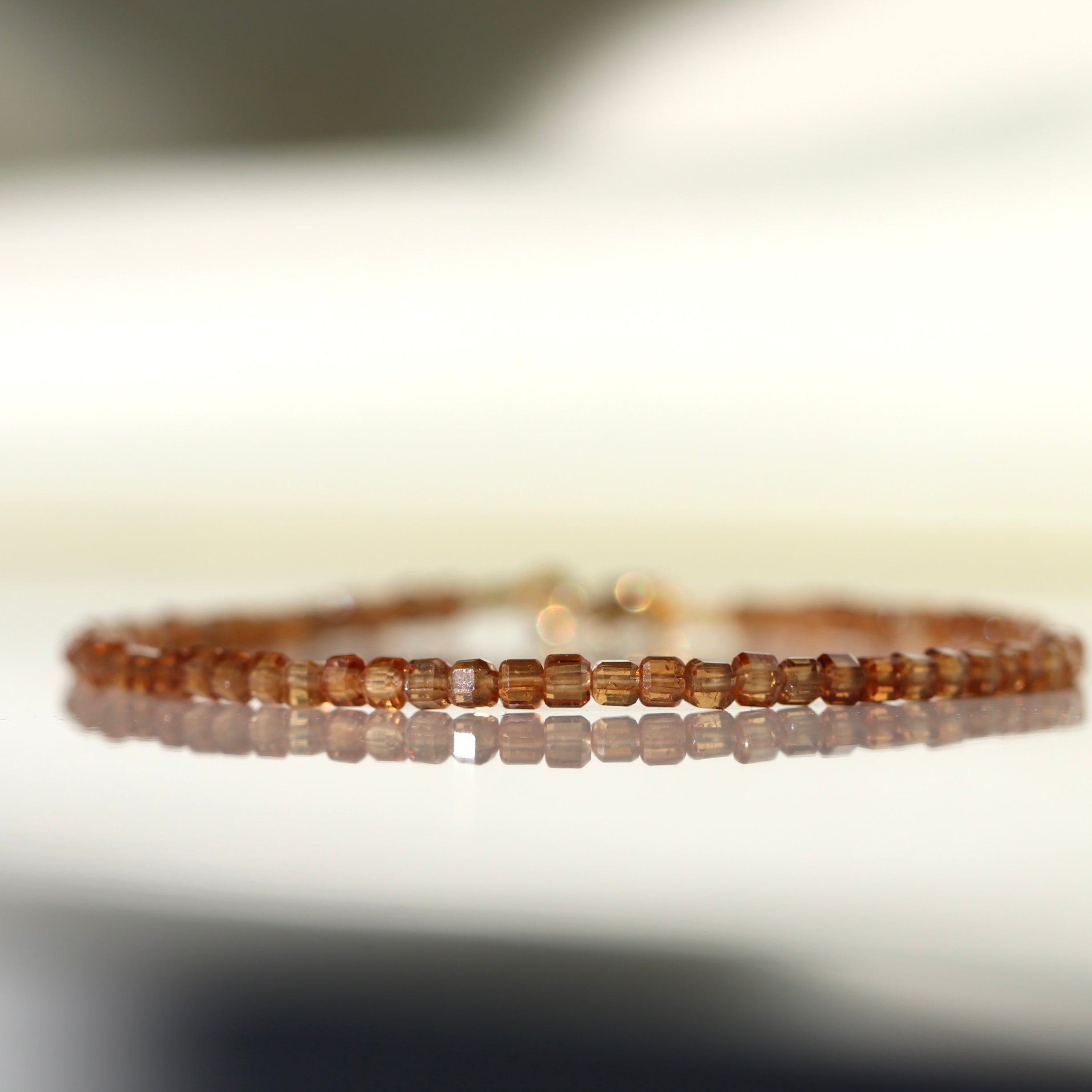 Orange Spessartine Garnet bracelet, dainty and timeless handmade jewelry by Oberia