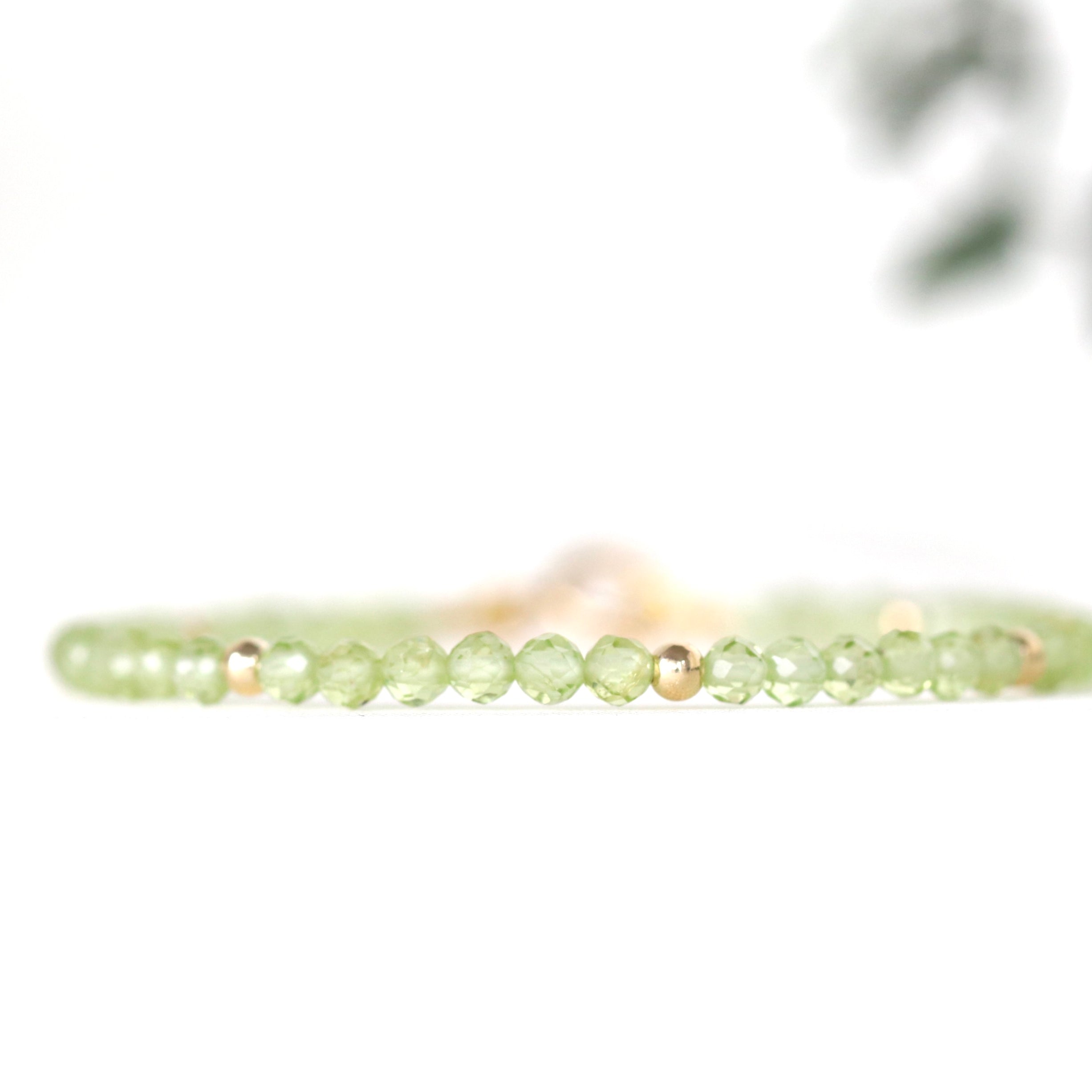 Peridot 3mm bracelet with 14k gold beads