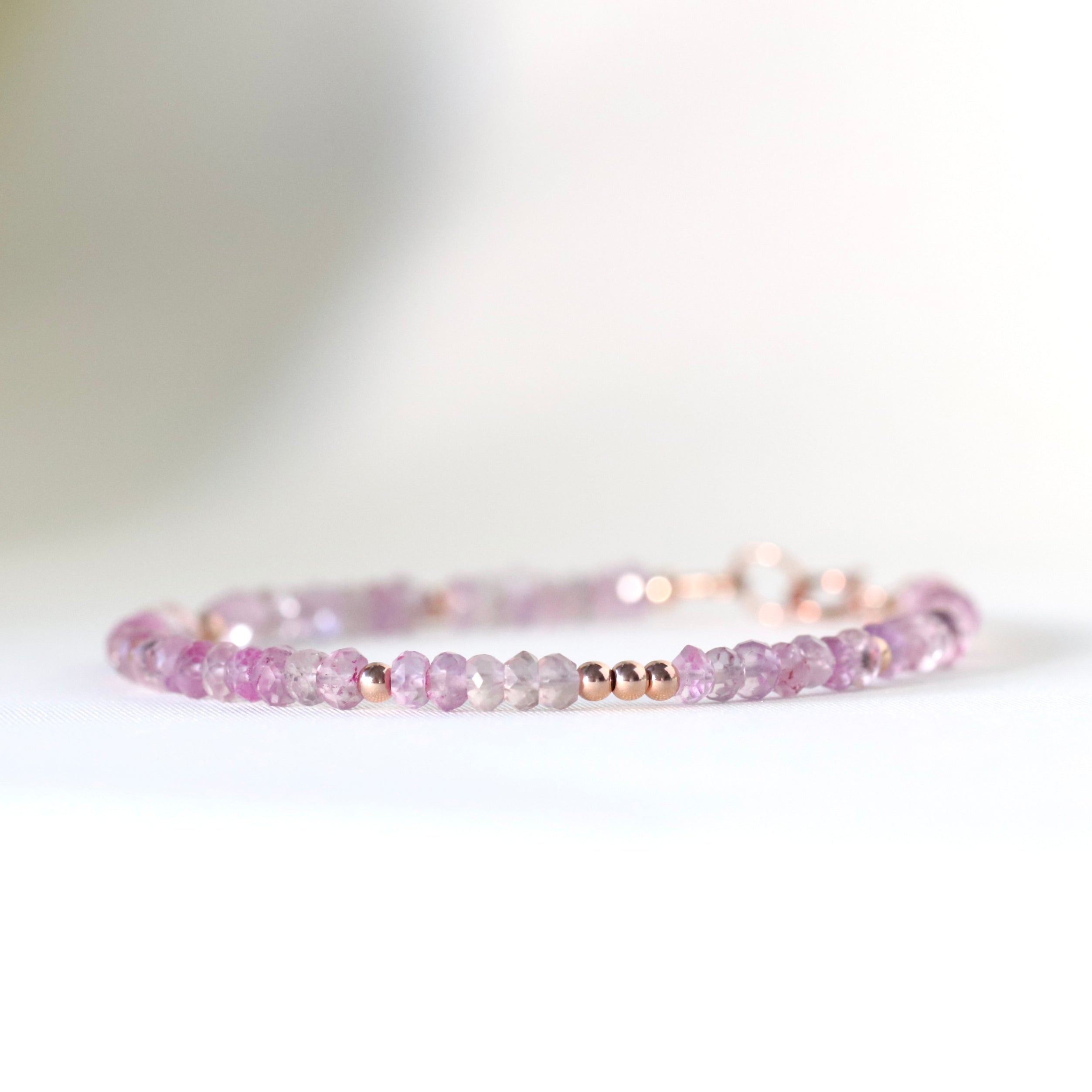 Pink Amethyst bracelet with 14k rose gold beads, dainty and elegant handmade jewelry