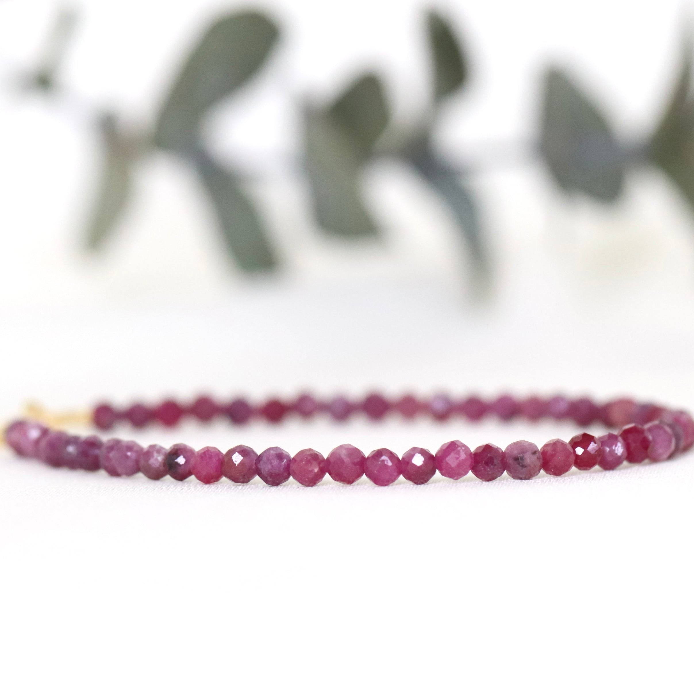 Dainty handmade Pink Red Ruby bracelet 3mm by Oberia Jewelry, elegant minimalist design