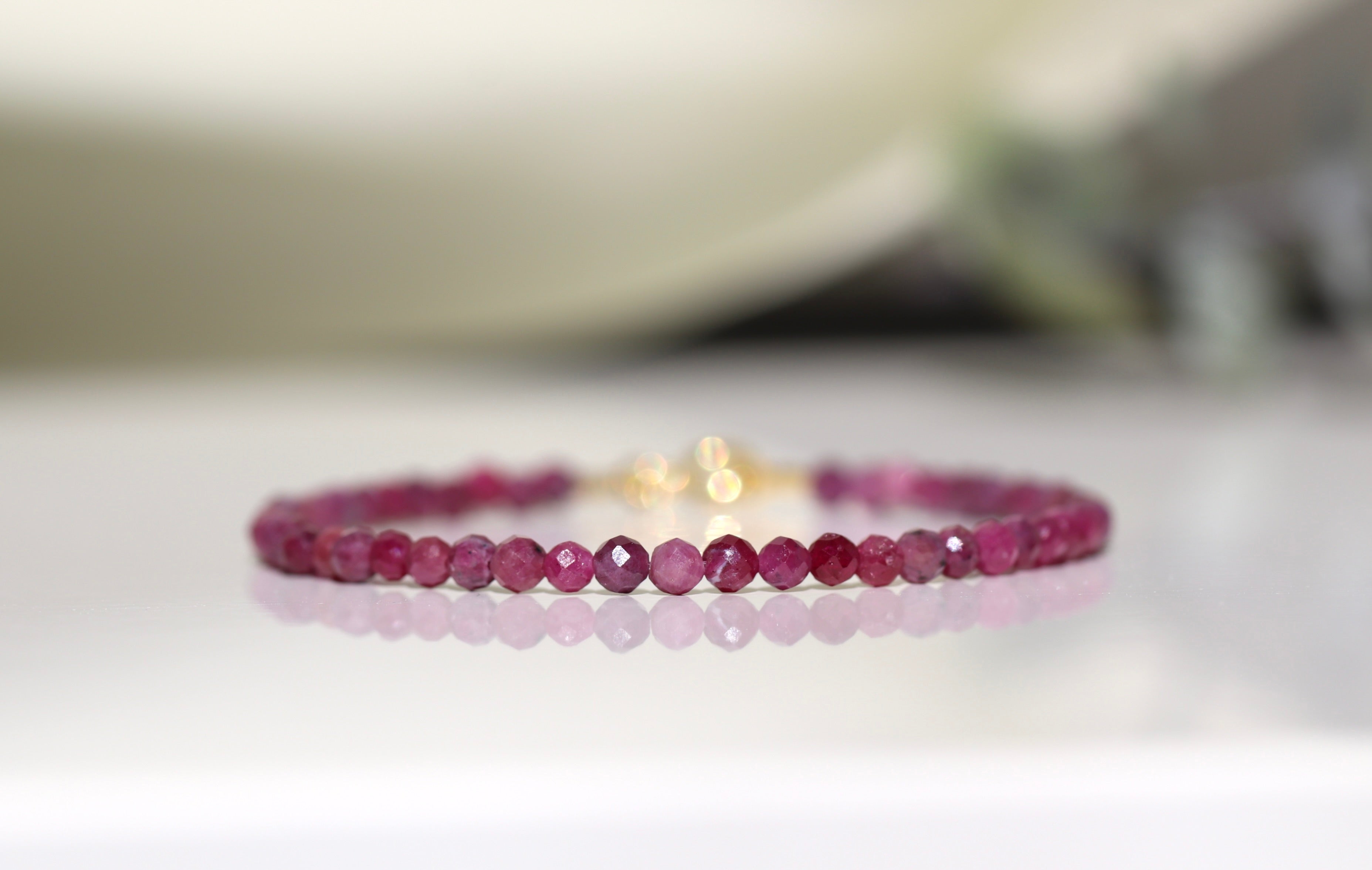 Pink Red Ruby bracelet by Oberia Jewelry, minimalist and elegant