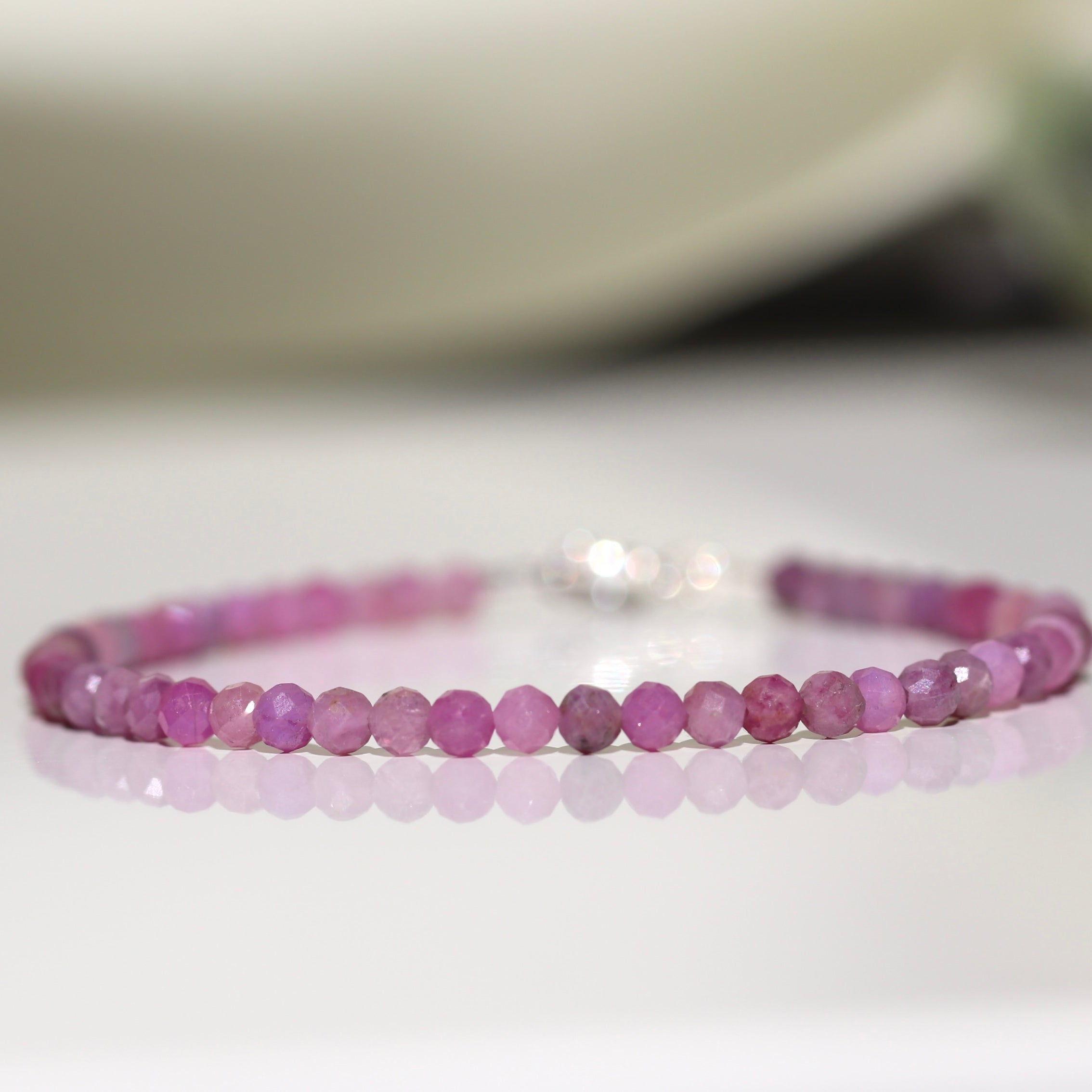 Pink Ruby bracelet 3mm by Oberia Jewelr