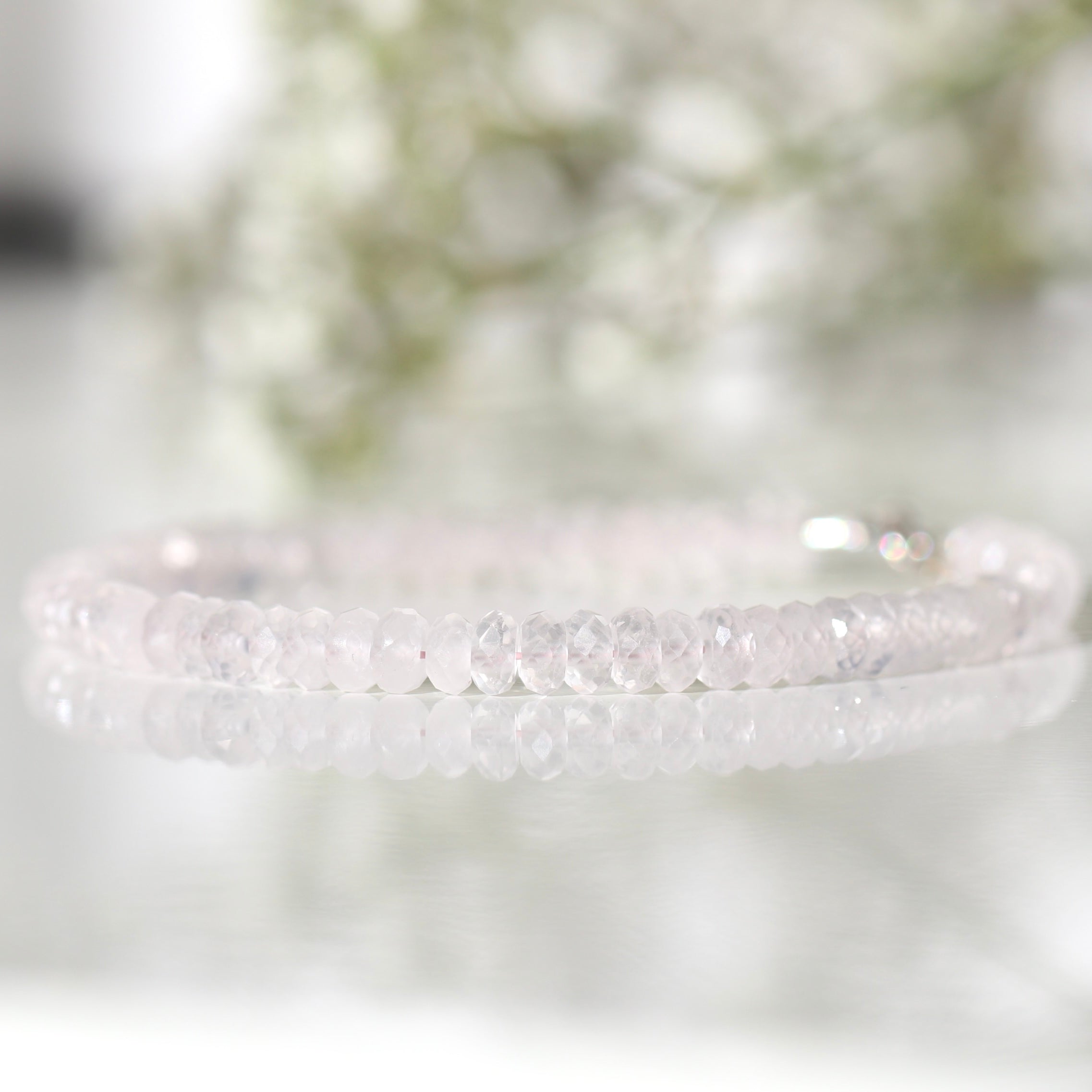 Rose Quartz 4mm bracelet with silver clasp