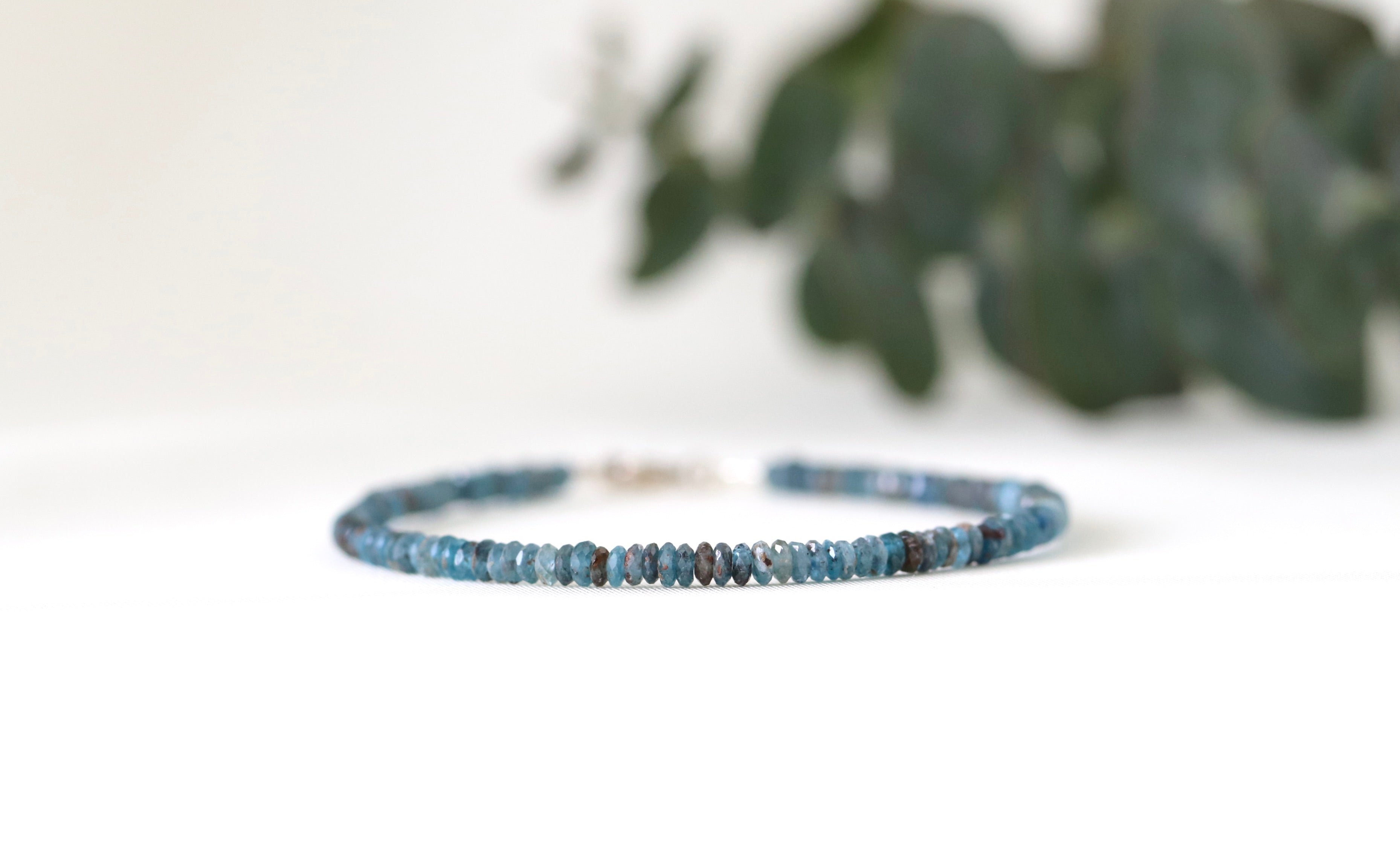 Blue Kyanite gemstone bracelet, handmade artisan jewelry for women