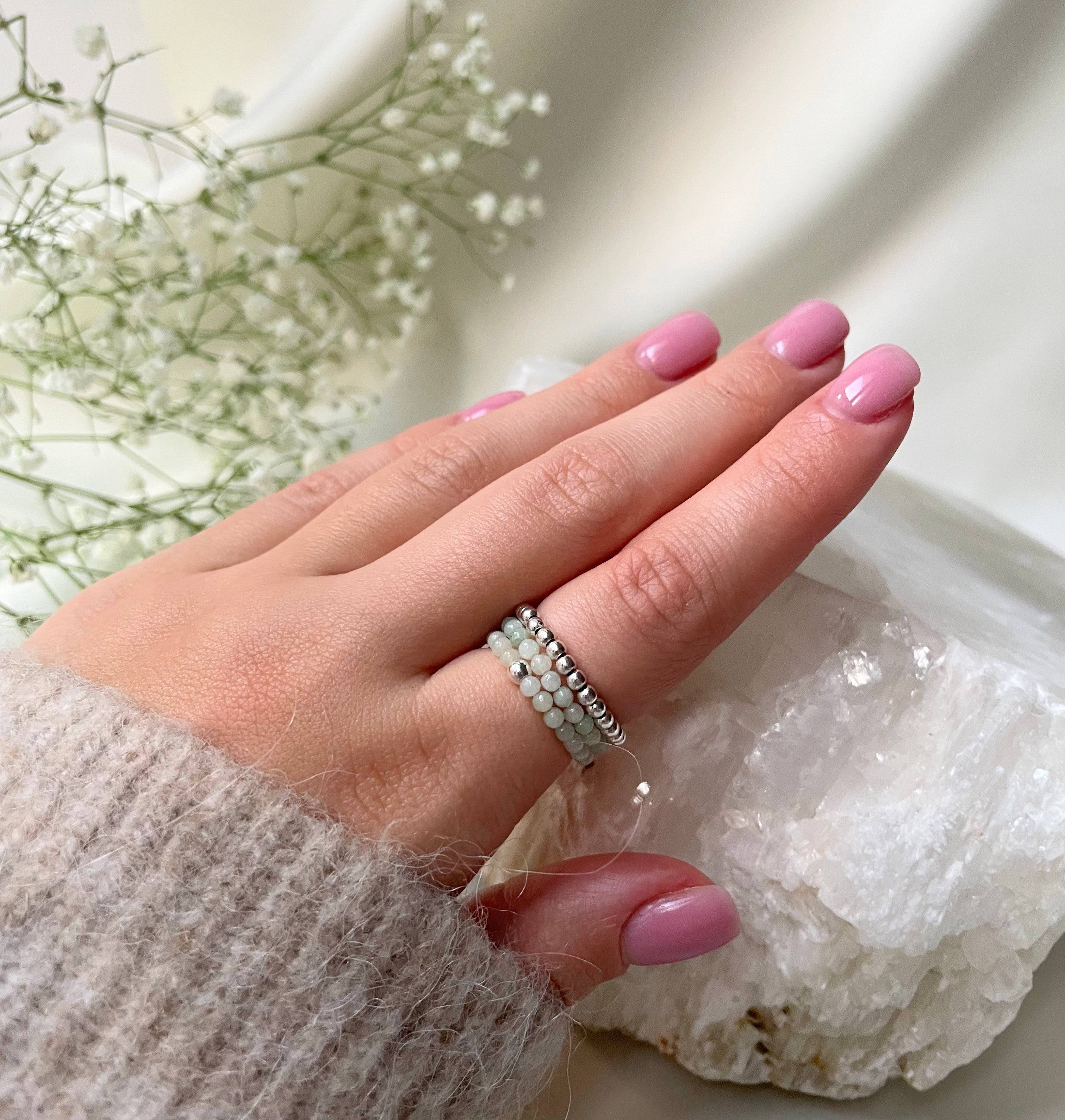 Burma Jade 2mm stretch ring by Oberia Jewelry