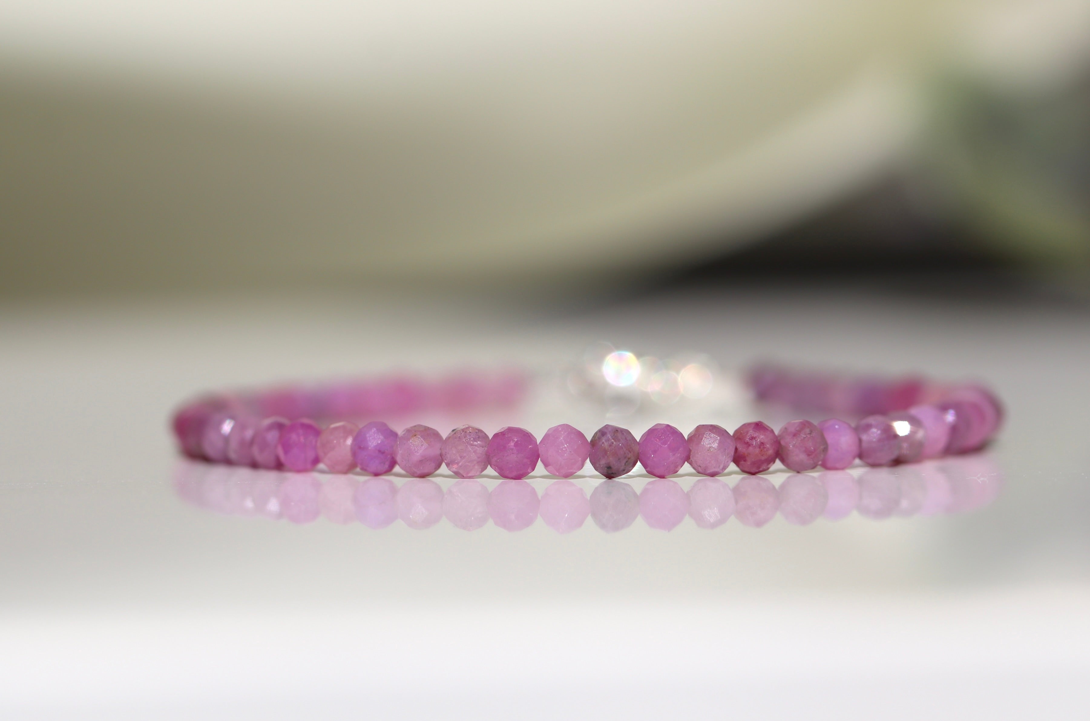 Dainty 3mm Pink Ruby bracelet, timeless handmade jewelry from Oberia Jewelry