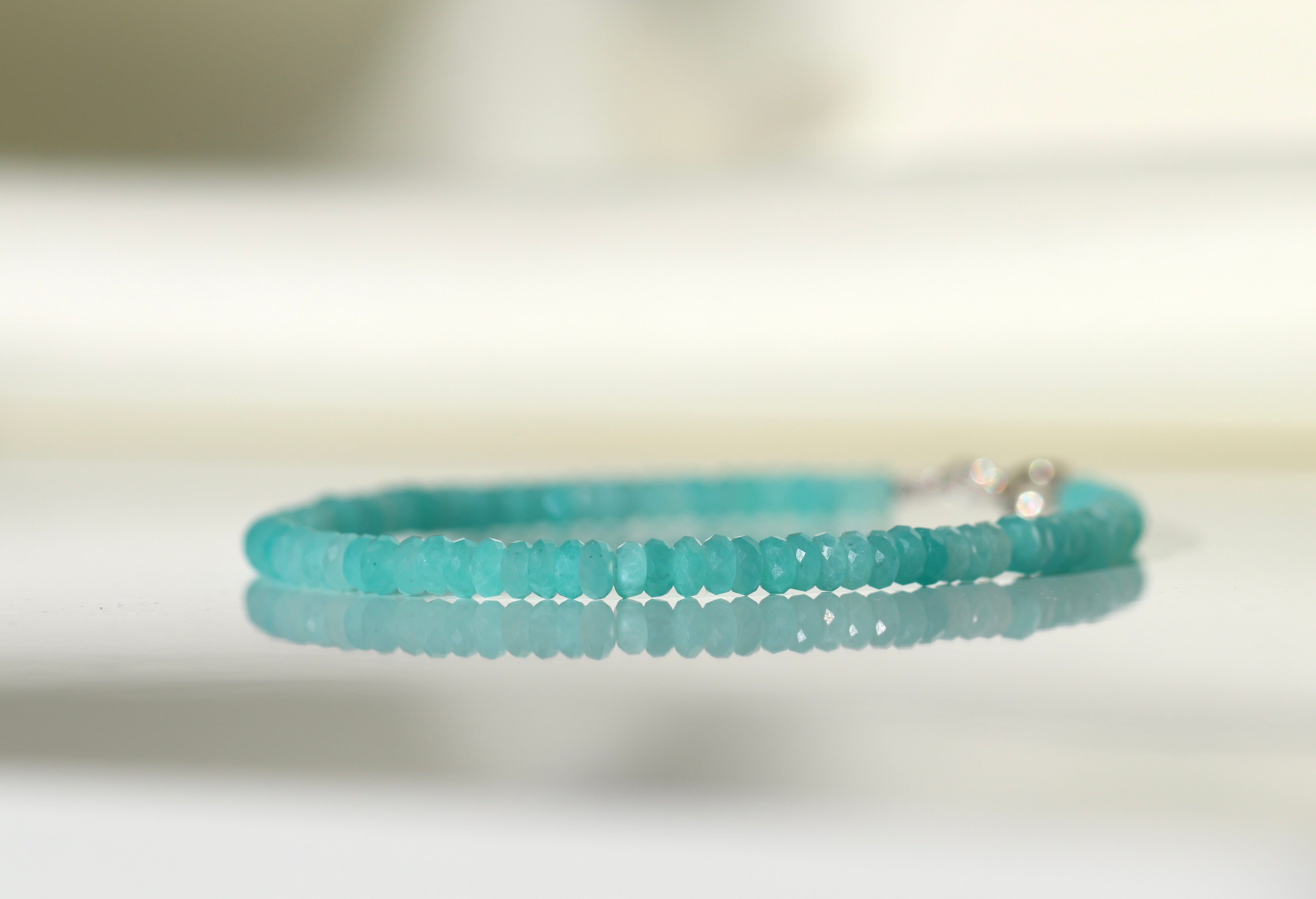 Dainty Amazonite bracelet, elegant handmade jewelry with calming blue tones
