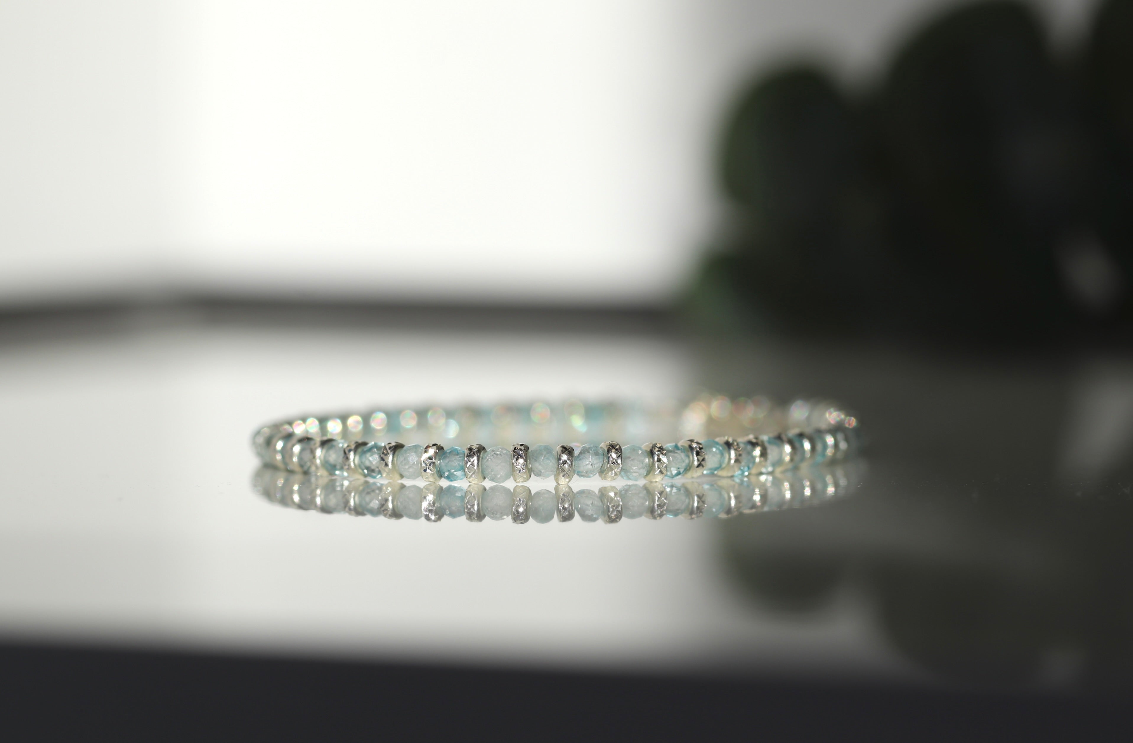 Dainty Blue Topaz bracelet with shimmering 925 silver beads, timeless handcrafted design