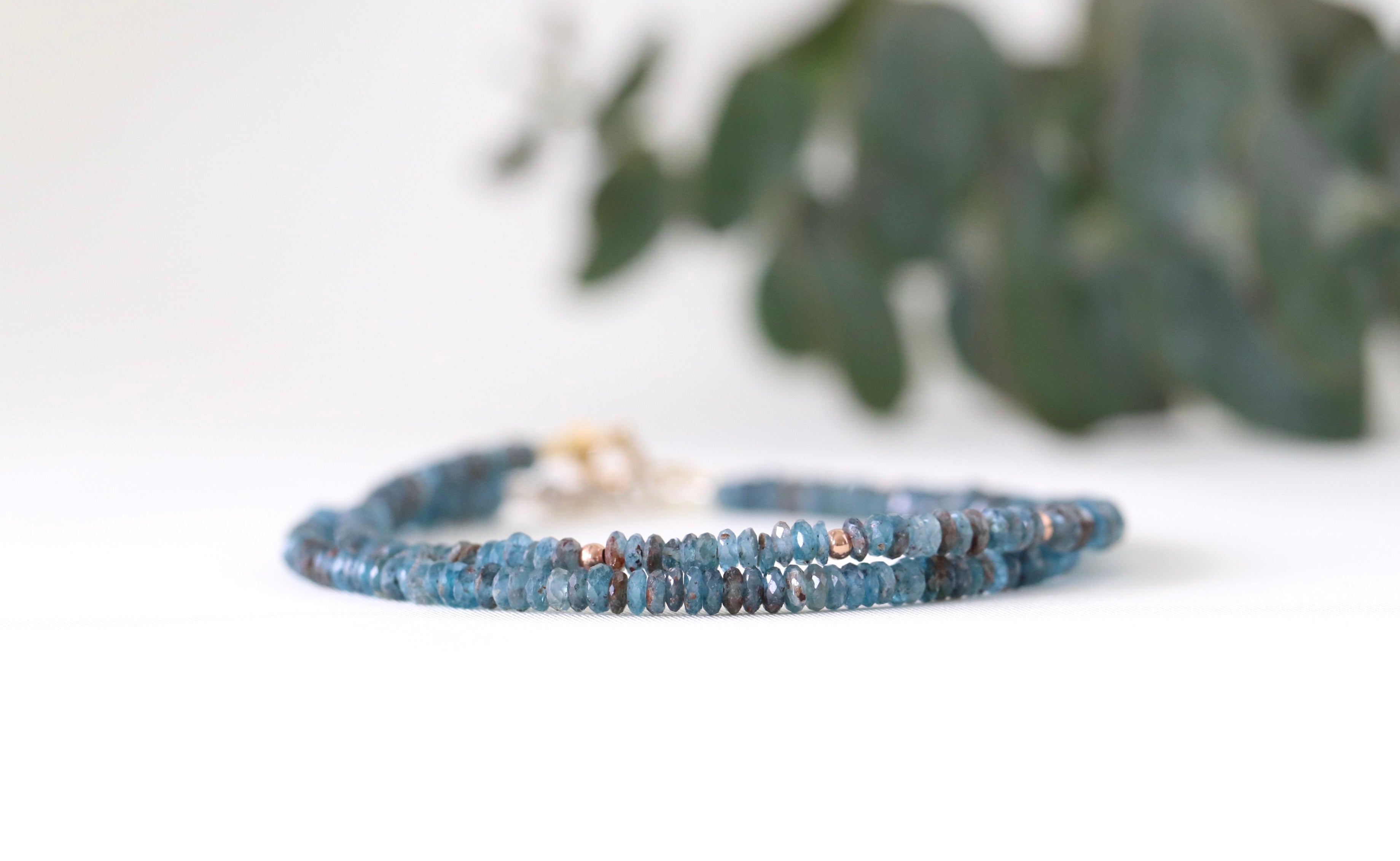 Dainty Dark Teal Kyanite bracelet, elegant handcrafted jewelry with natural deep hues
