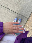 Dainty elastic ring featuring 14k gold filled and silver beads, refined handcrafted design