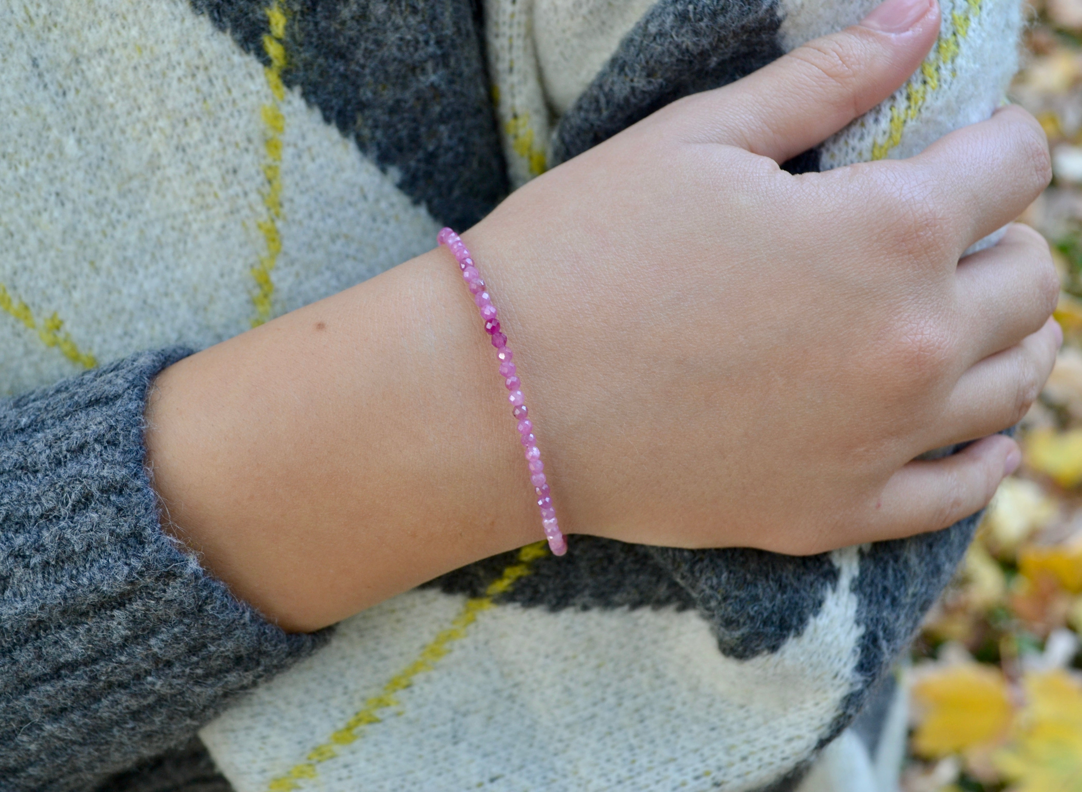 Dainty handmade 3mm Pink Ruby bracelet