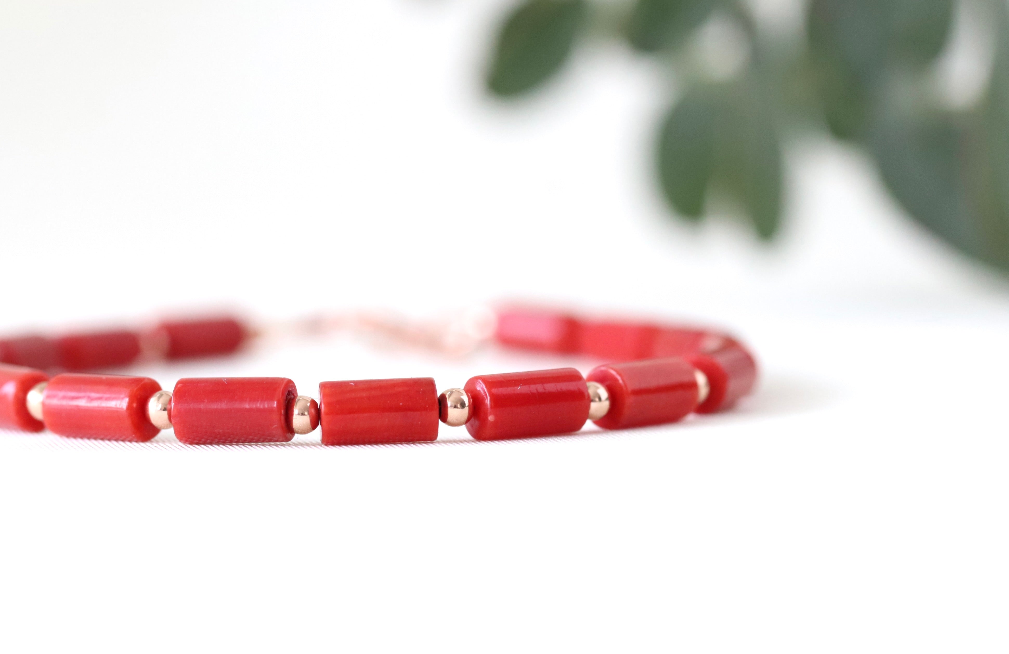 Dainty handmade Red Coral bracelet
