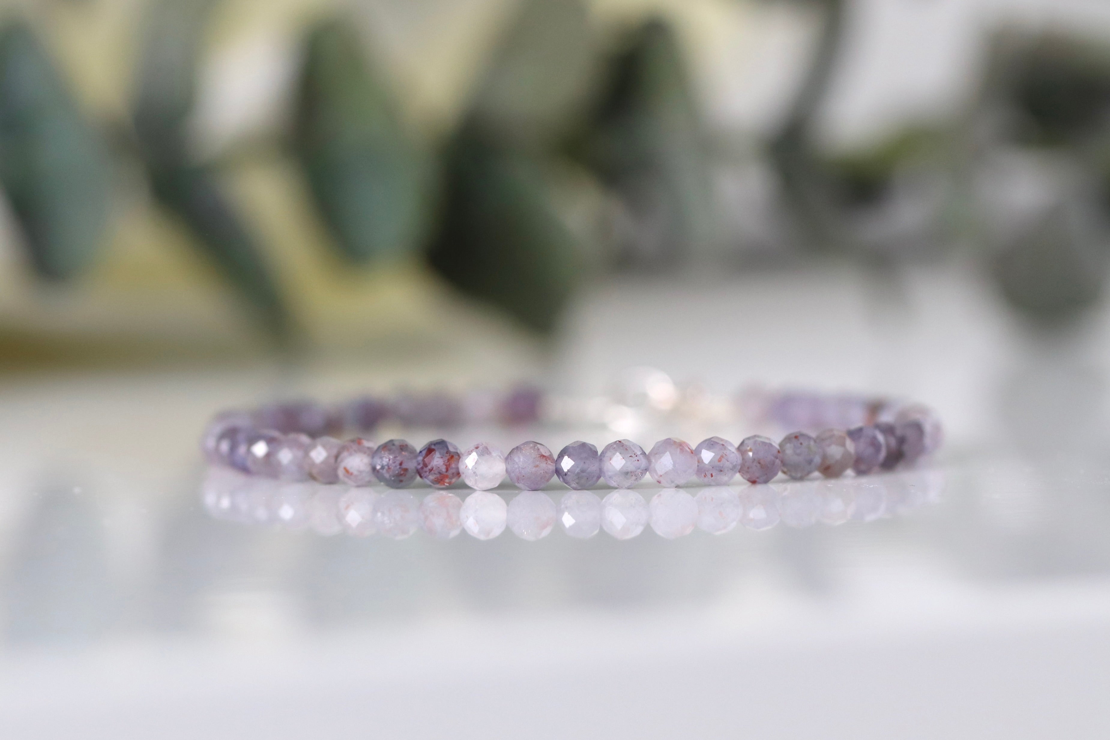 Dainty Iolite and Sunstone bracelet, unique handmade gemstone design