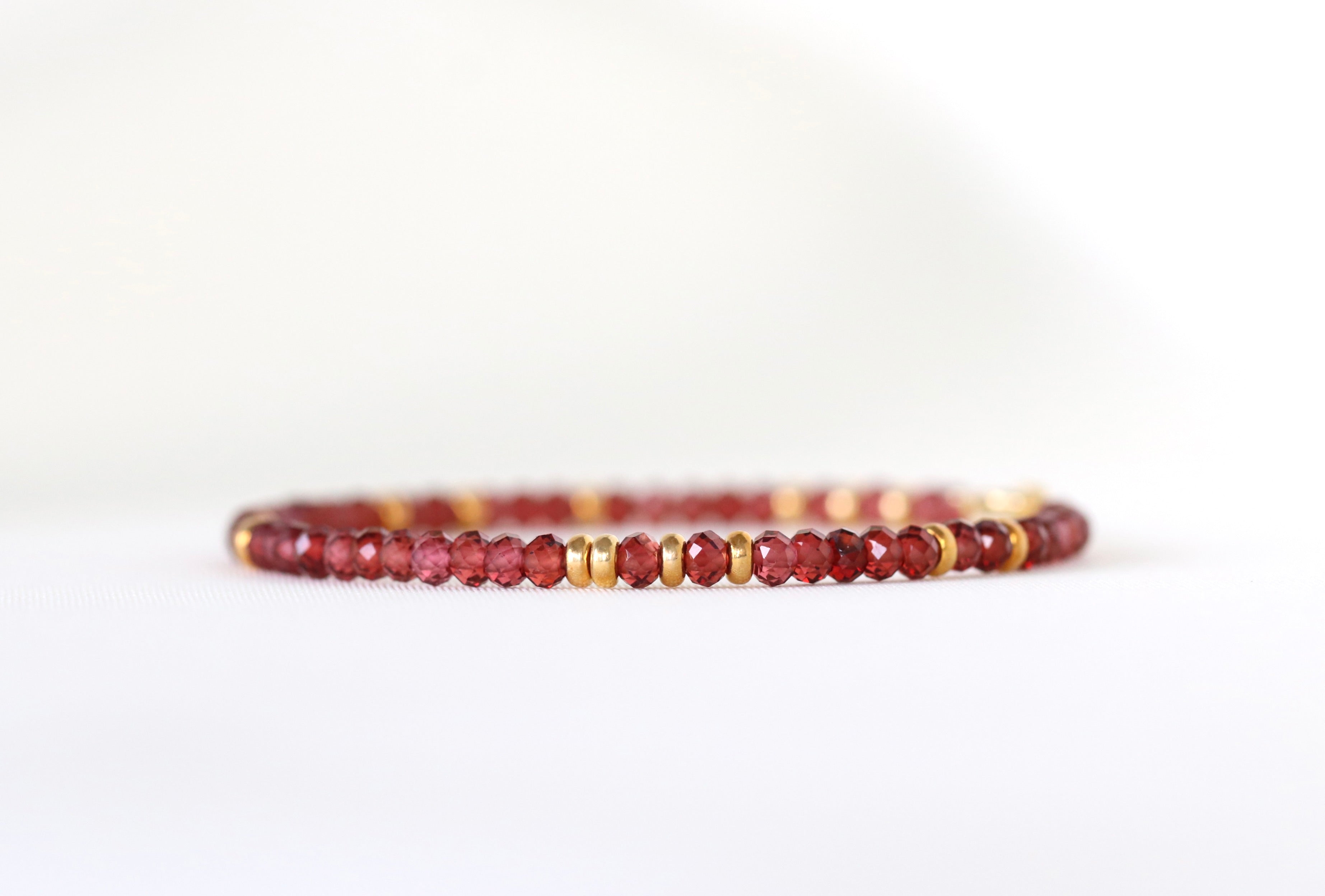 Dainty 3mm AAAA+ Malaya Garnet bracelet, elegant handcrafted design in gold or silver