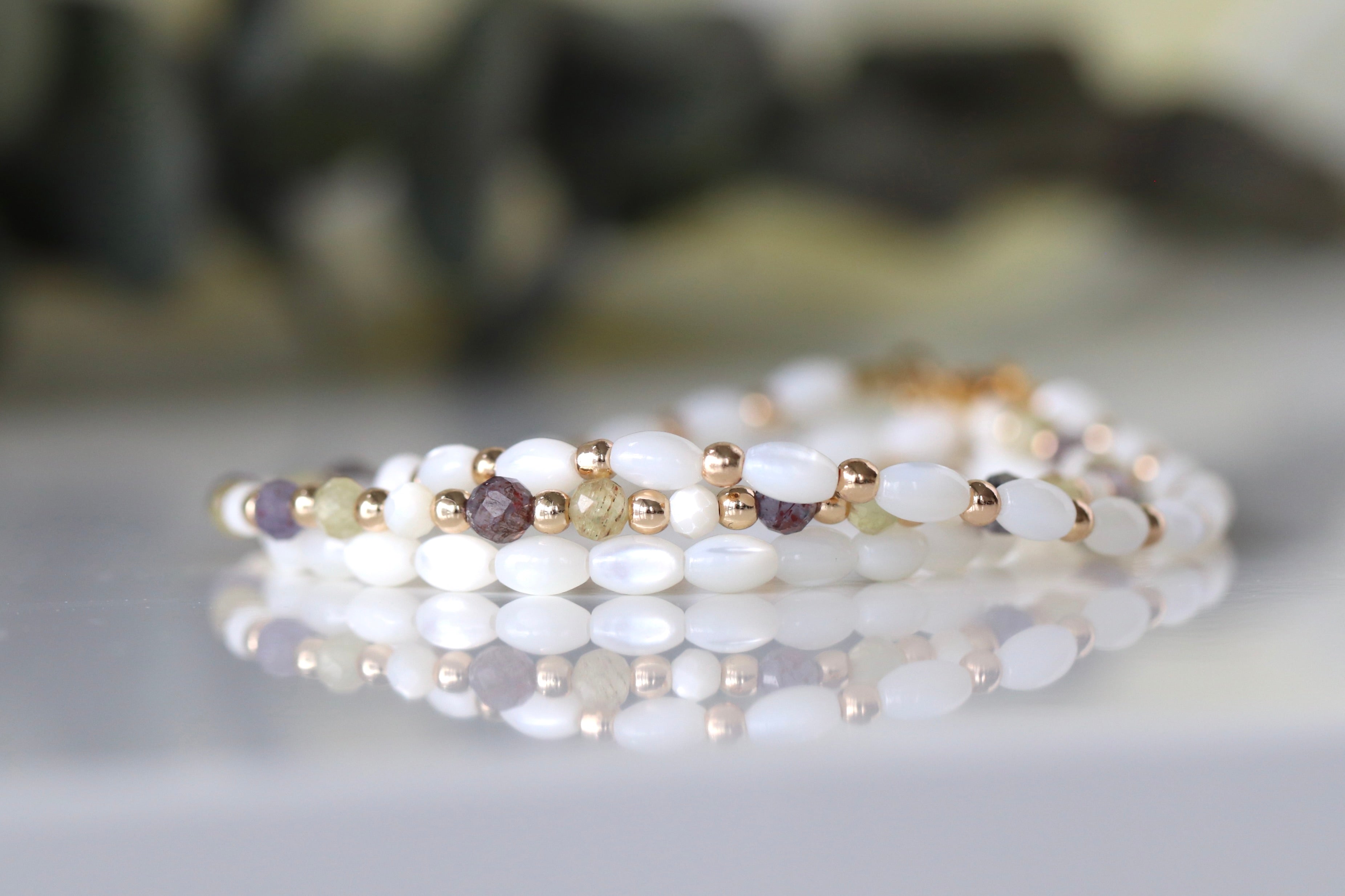 Dainty Mother of Pearl bracelet, elegant handcrafted jewelry with timeless charm