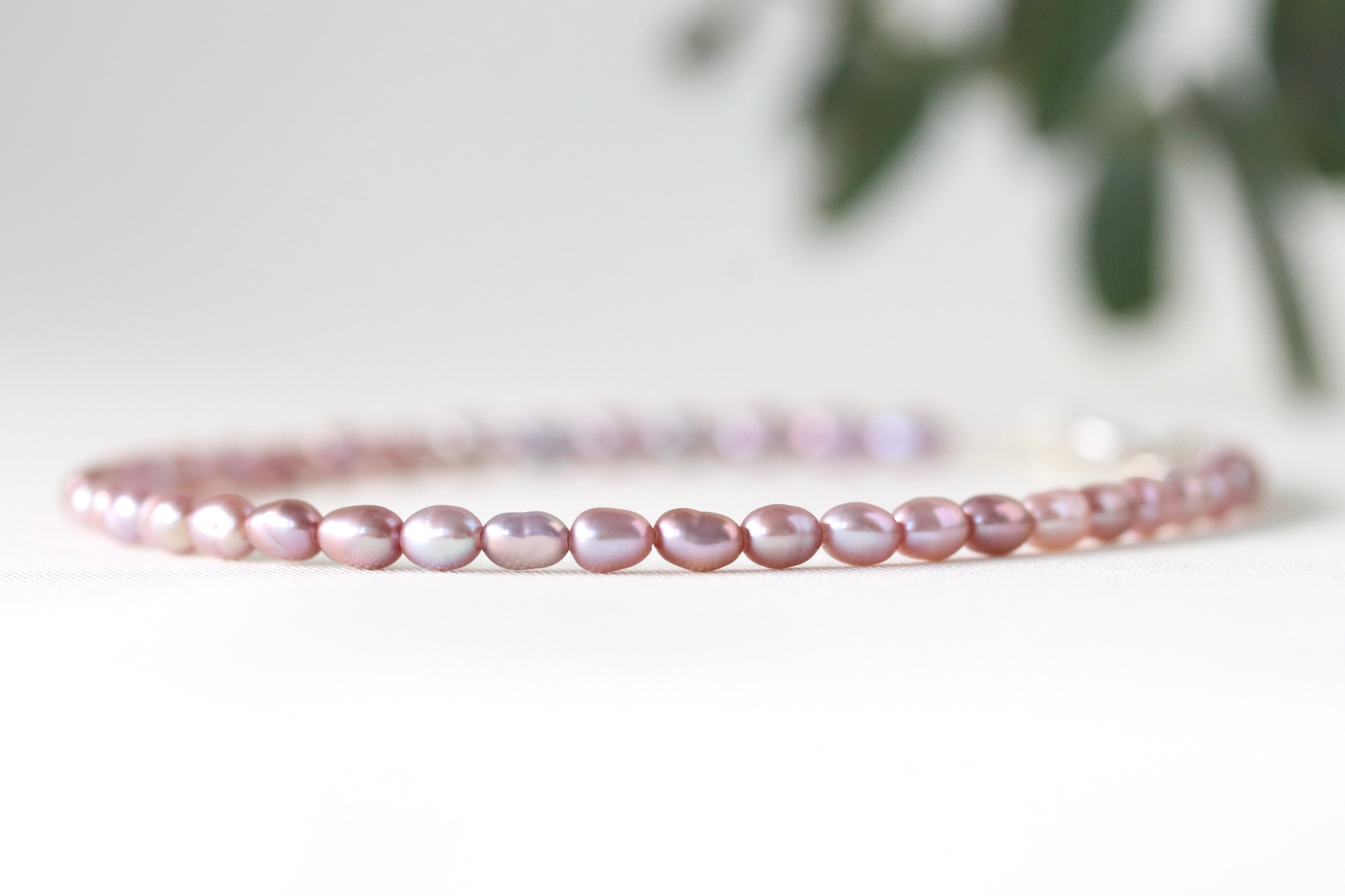 Dainty Rice Pink Pearl bracelet 2-3mm with sterling silver clasp, refined minimalist design