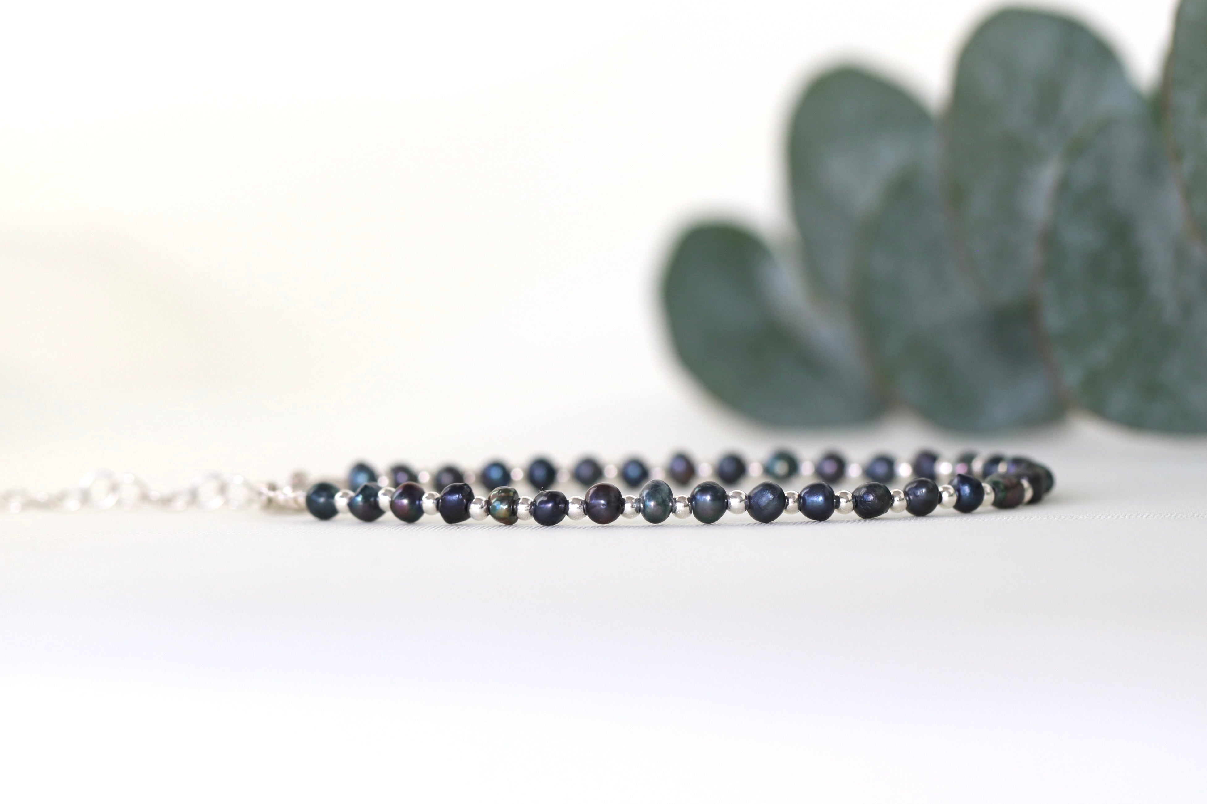 Dainty Tahitian Pearl bracelet, elegant minimalist jewelry with silver accents