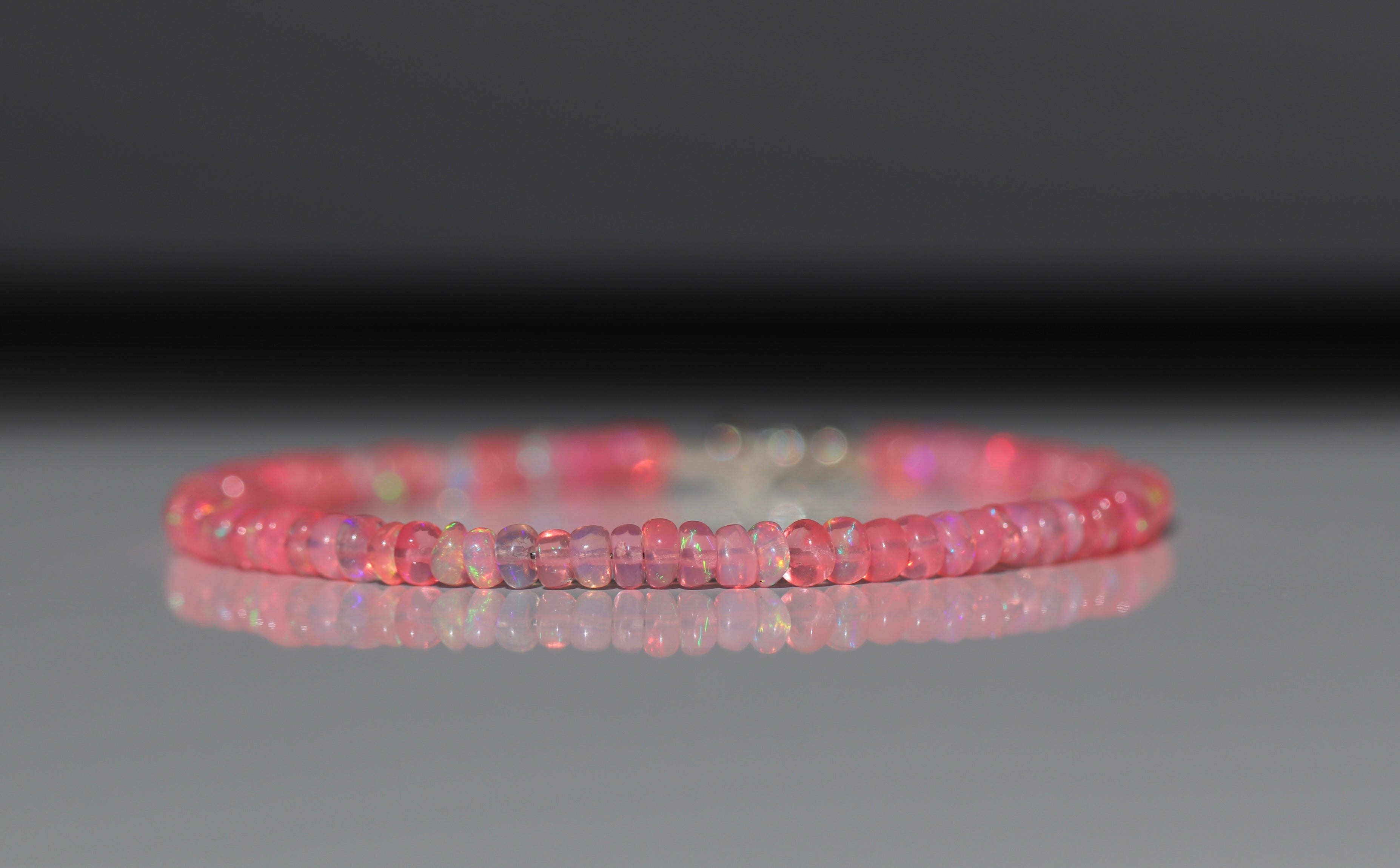 Delicate handmade Fire Pink Opal bracelet, refined style