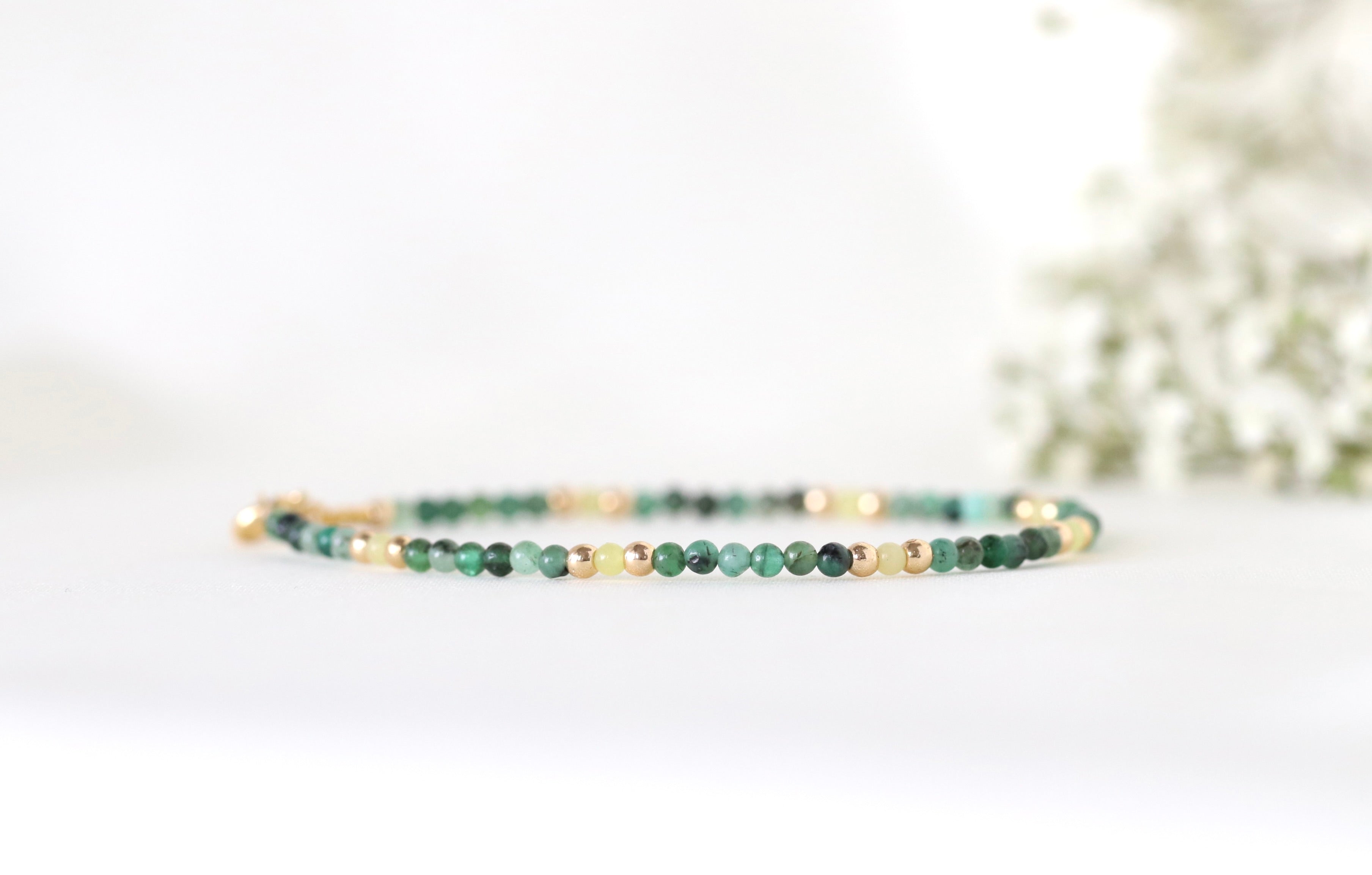 Elegant Tiny Emerald and Lemon Yellow Jade bracelet