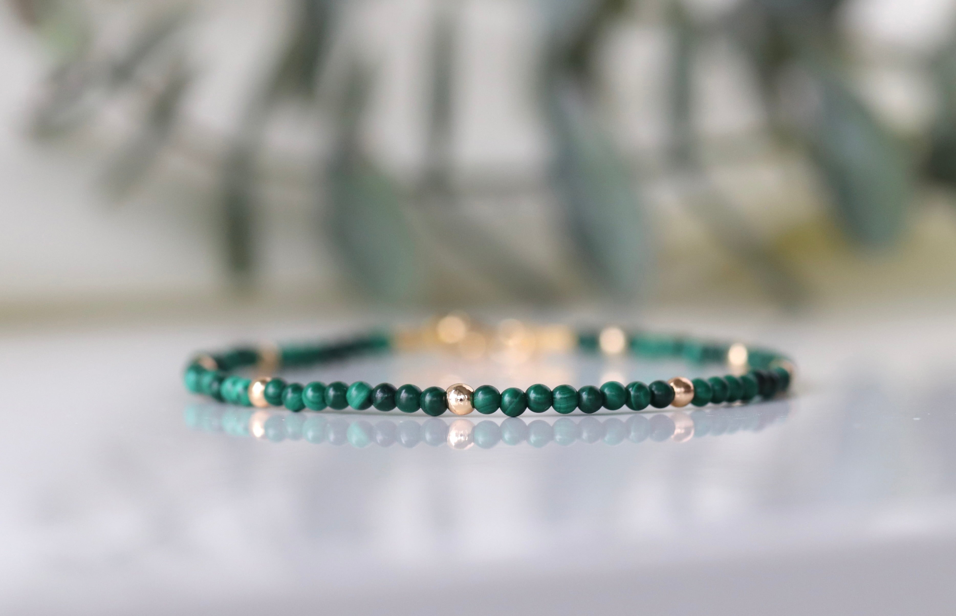 Elegant 14k gold filled malachite bracelet, handmade jewelry