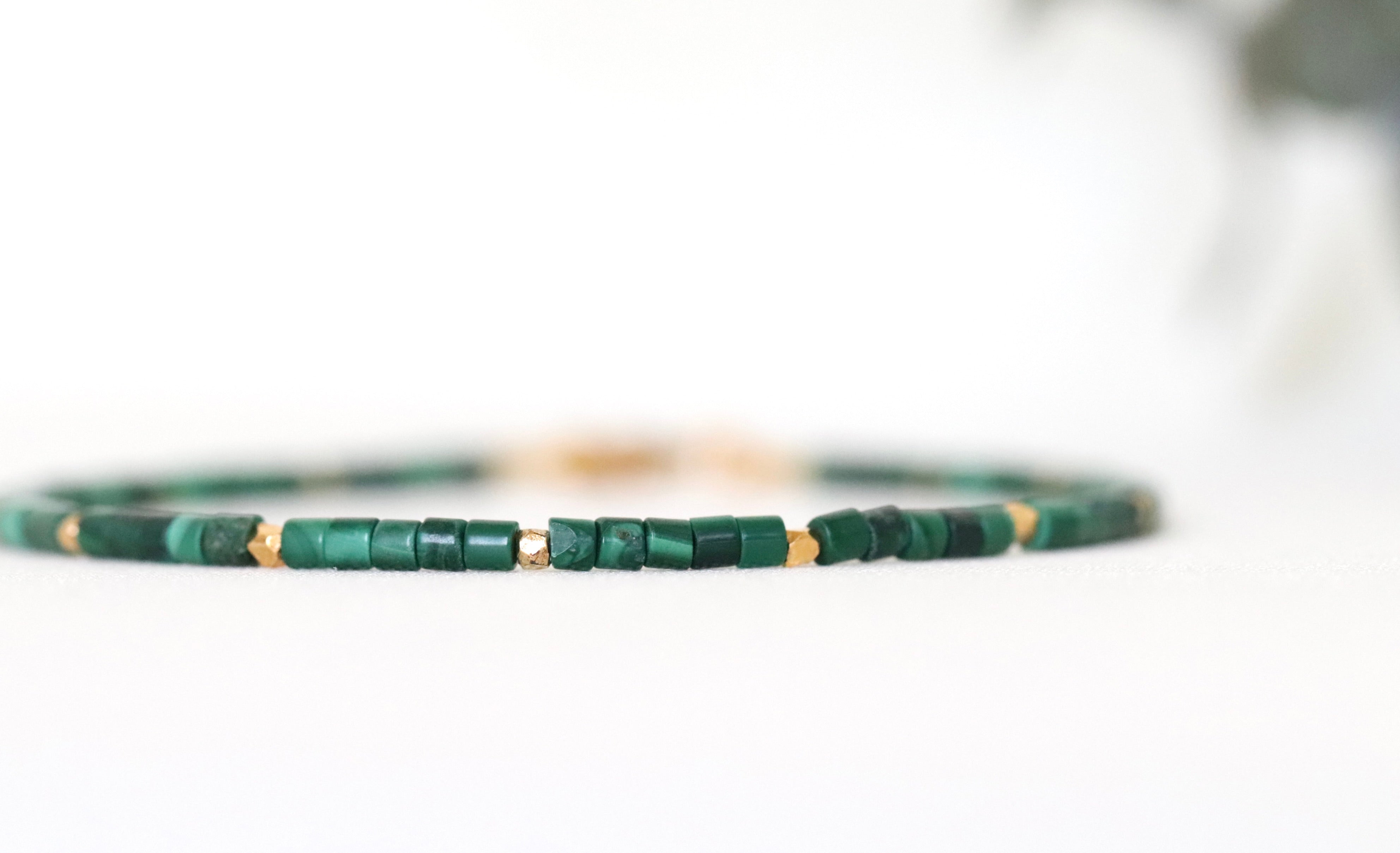Elegant Malachite bracelet with gold vermeil accents