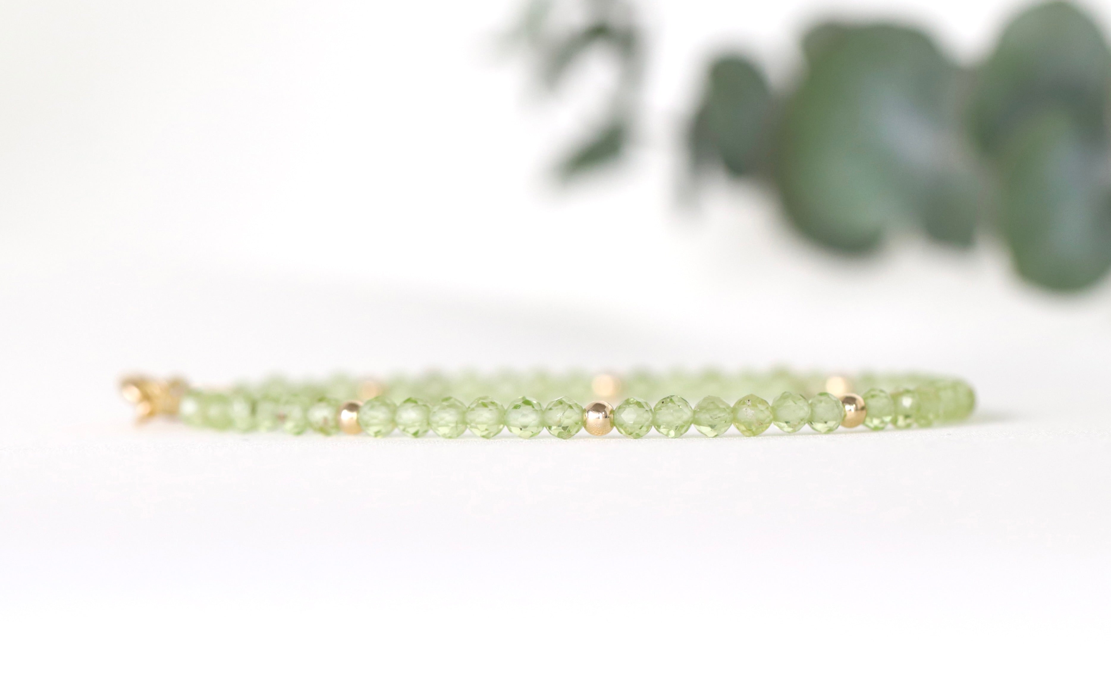 Elegant Peridot bracelet with 14k gold filled beads