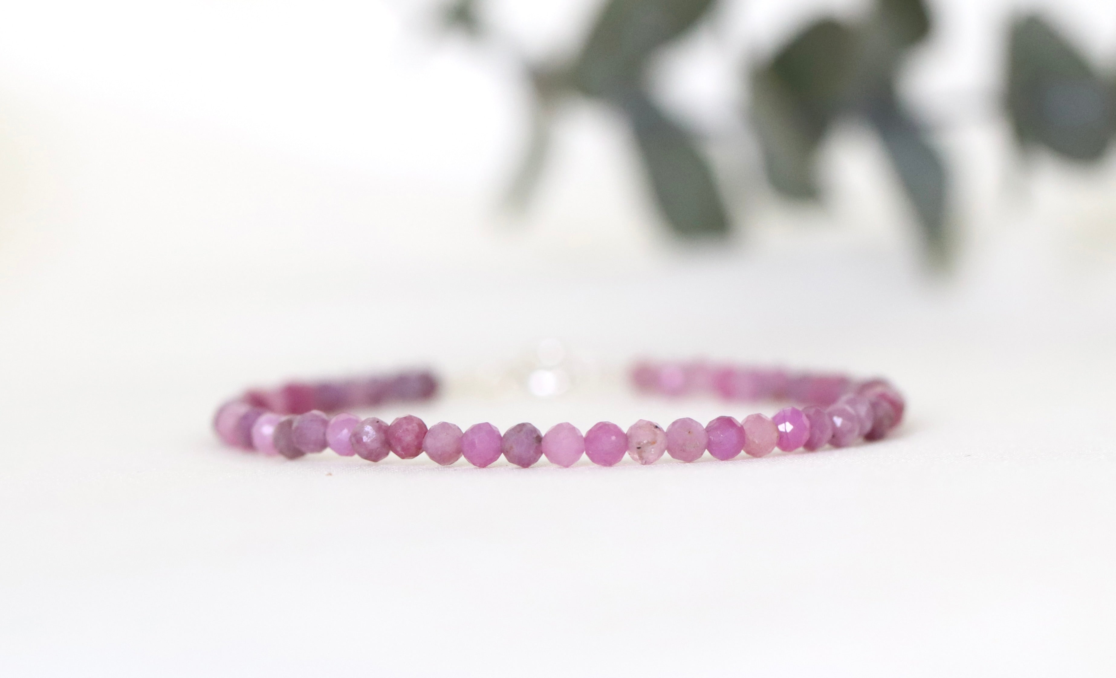 Elegant Pink Ruby bracelet featuring 3mm faceted stones, refined Oberia Jewelry design