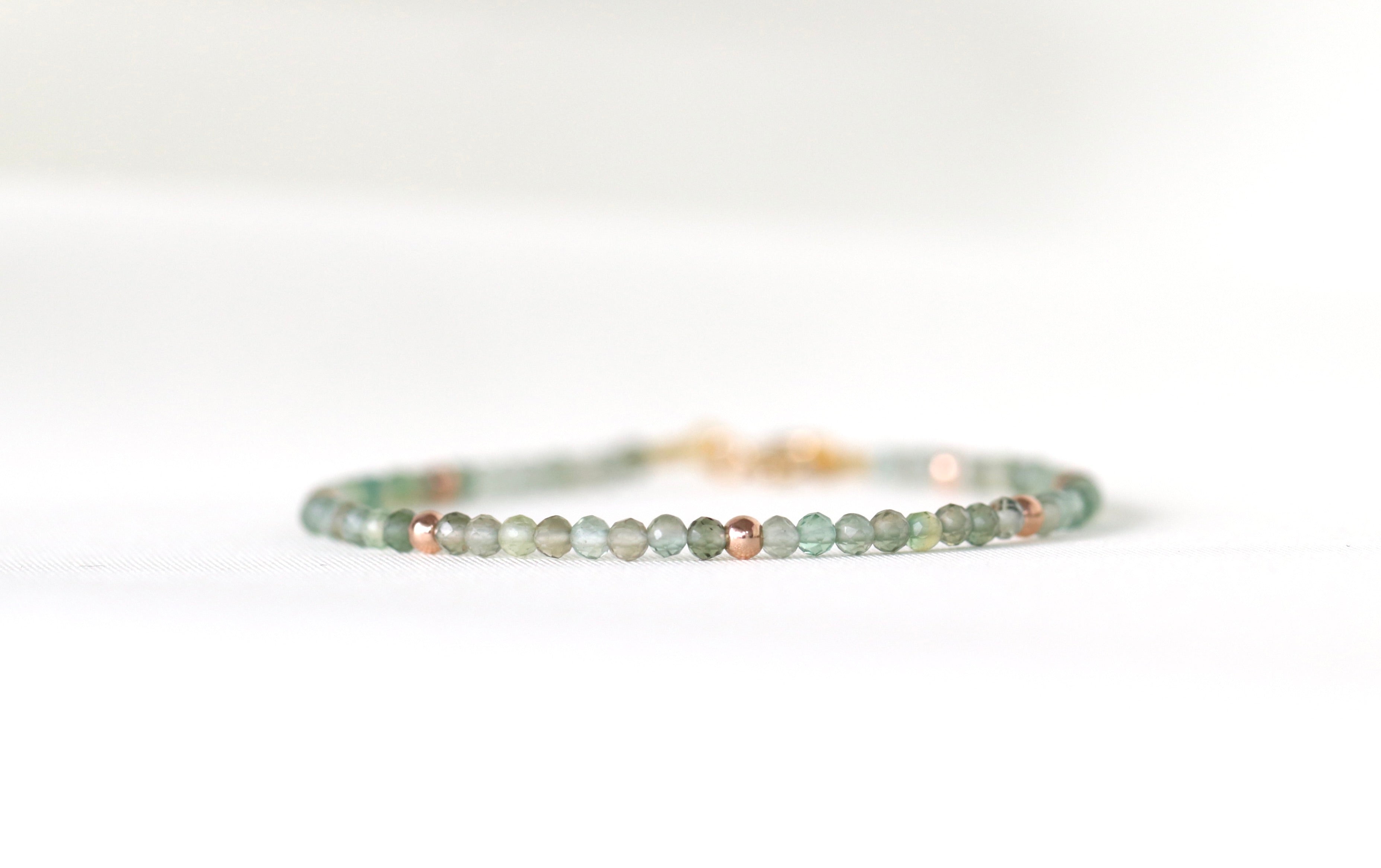 Green Amethyst bracelet with rose gold beads by Oberia Jewelry