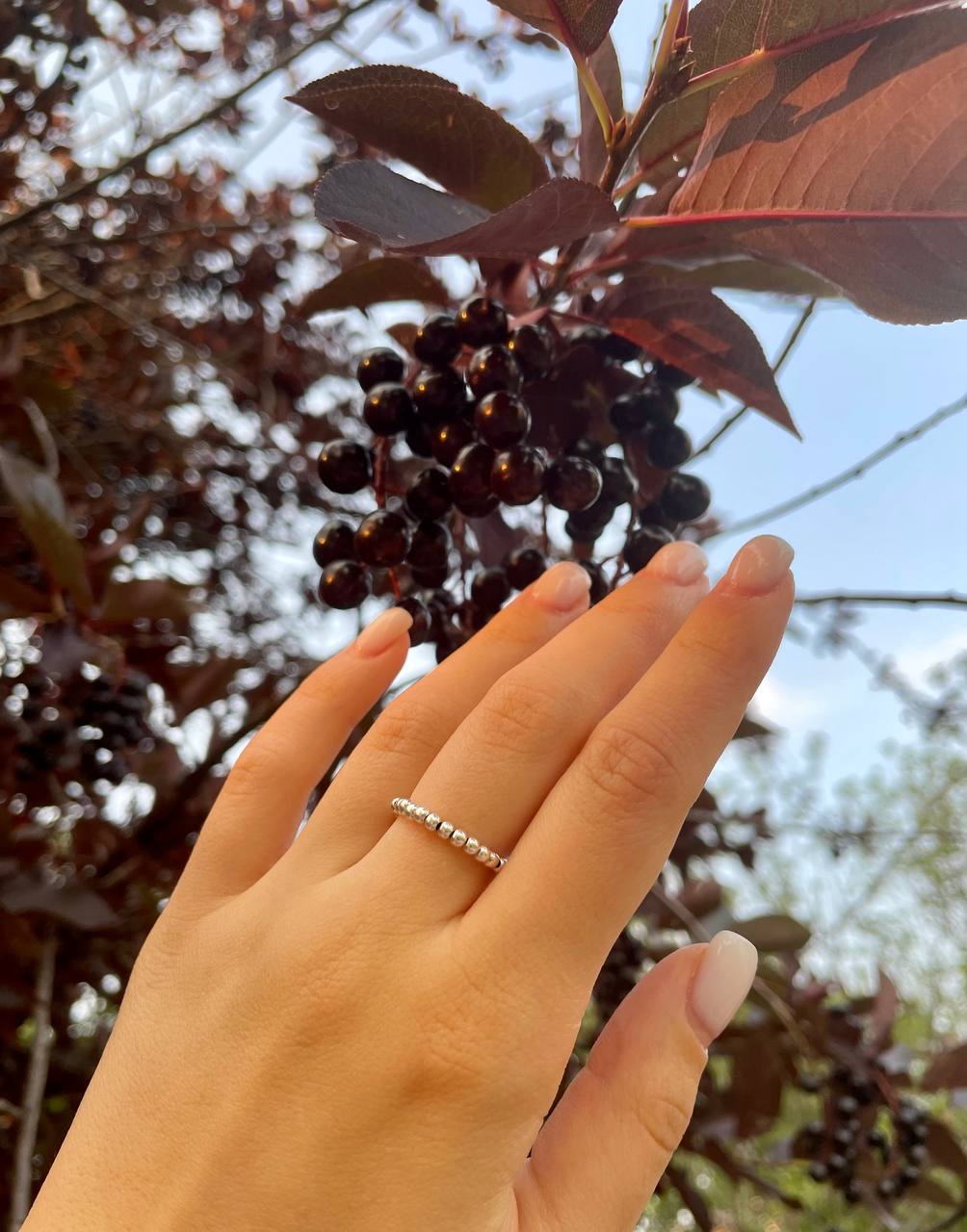 Handmade 14k gold filled and sterling silver beaded stretch ring, dainty minimalist jewelry by Oberia