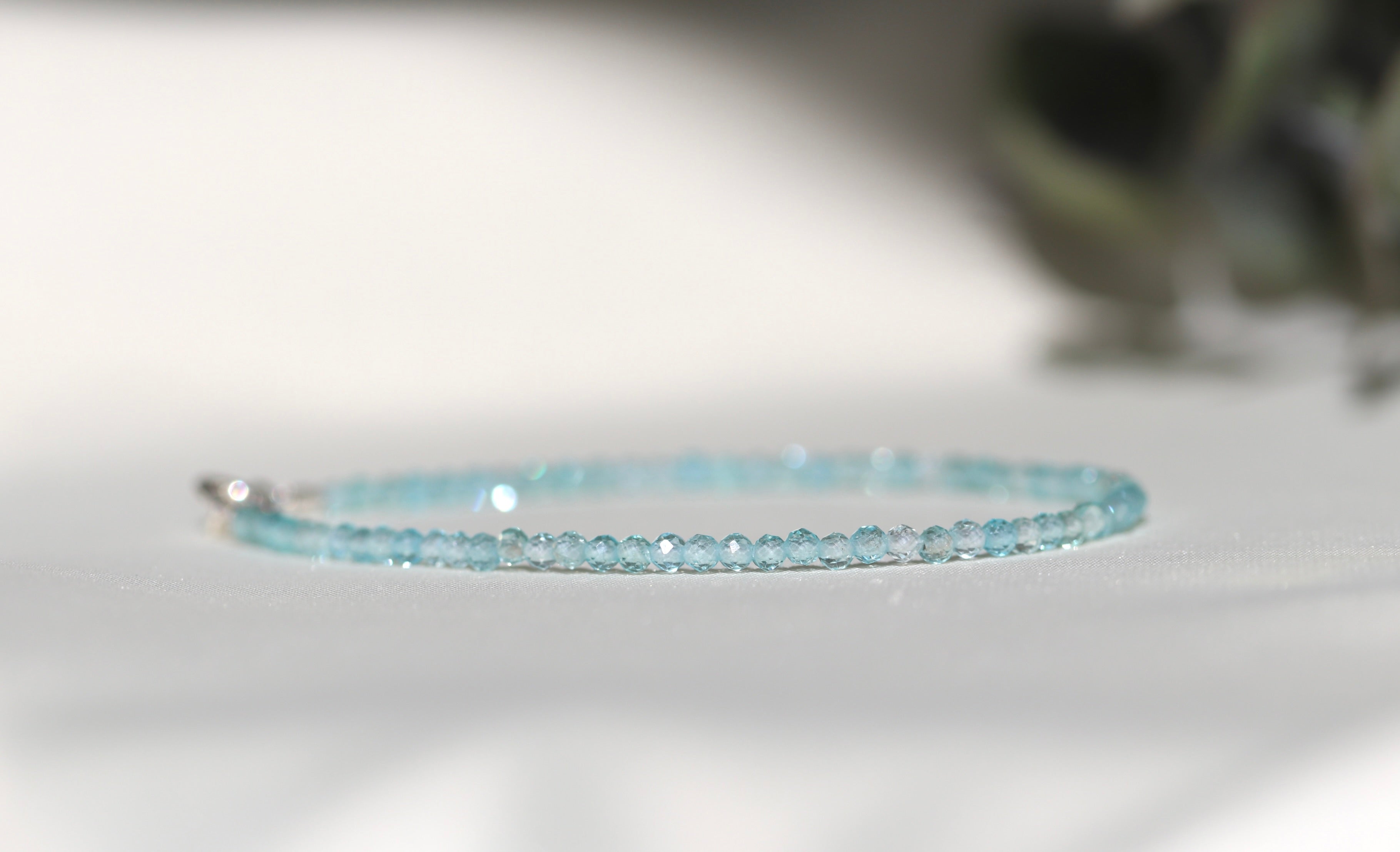 Handmade Blue Apatite bracelet with high clarity stones and sterling silver clasp by Oberia Jewelry