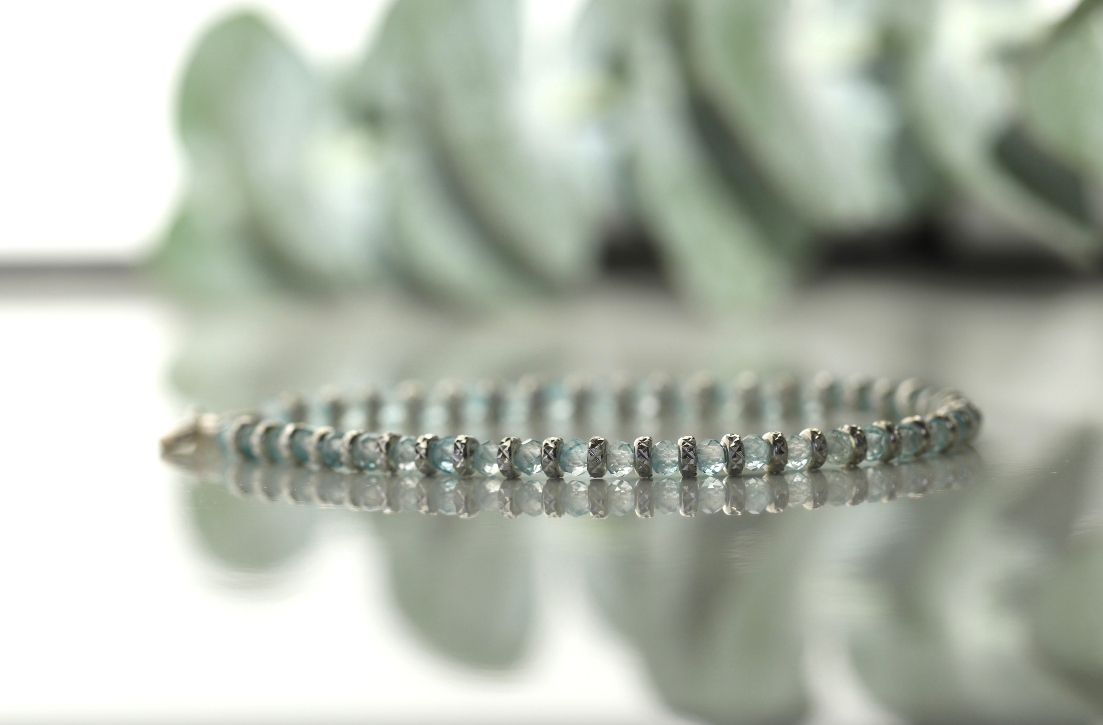 Handmade Blue Topaz bracelet with 925 sterling silver sparkling beads, elegant minimalist jewelry by Oberia