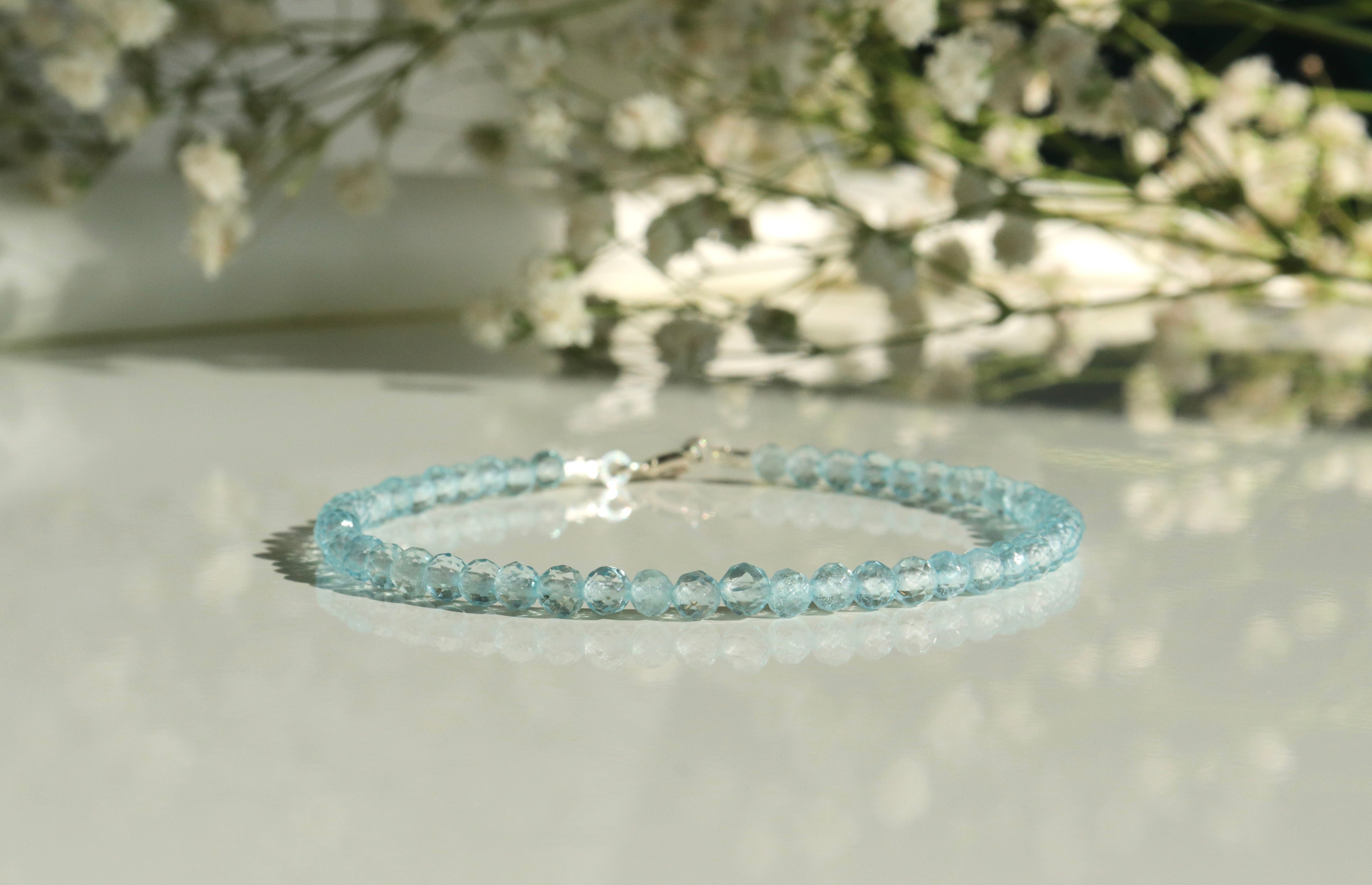 Handmade Blue Topaz bracelet, dainty minimalist jewelry by Oberia Jewelry