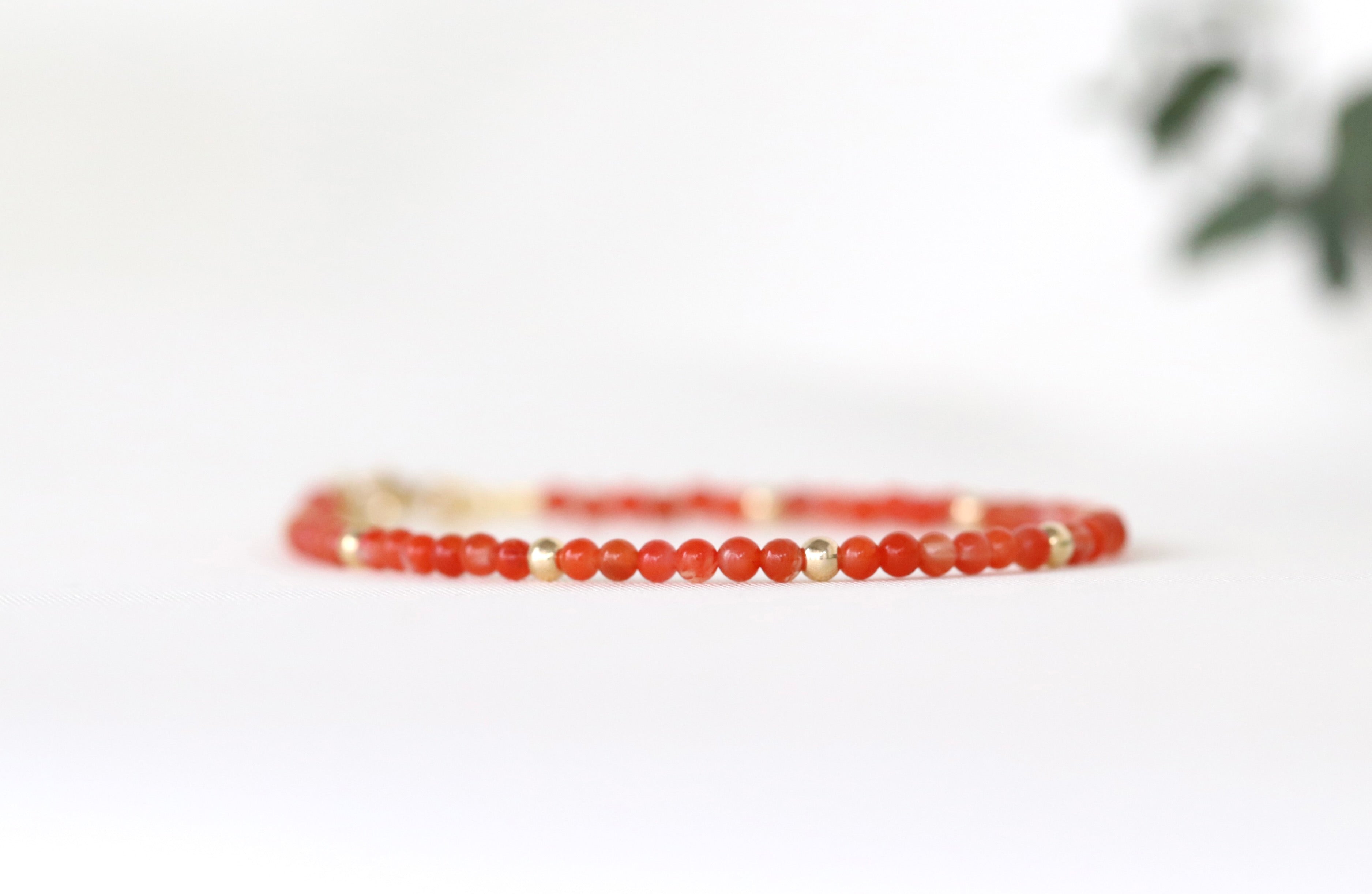 Handmade Carnelian bracelet with 14k gold filled beads, elegant minimalist jewelry by Oberia
