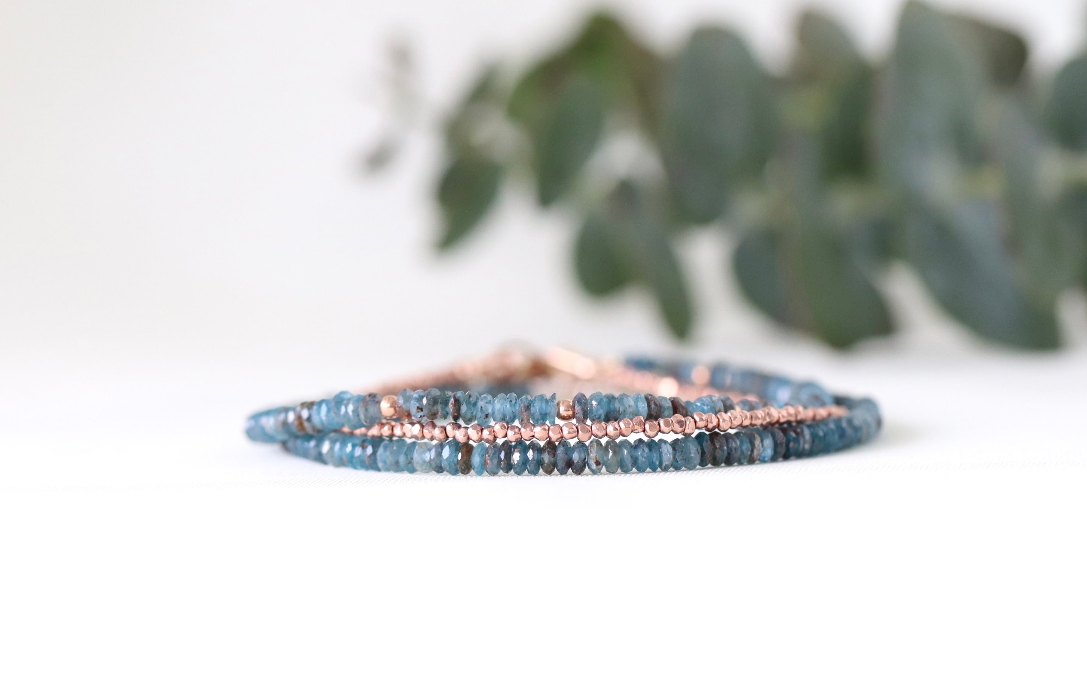Handmade Dark Teal Blue Kyanite bracelet, dainty minimalist jewelry by Oberia Jewelry